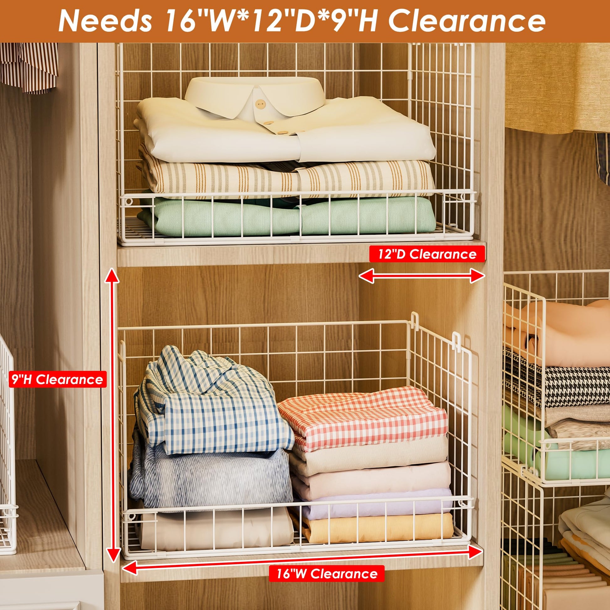 Yociyoga 4-Tier Stackable Closet Organizers and Storage Basket, Foldable Closet Shelf Organizer