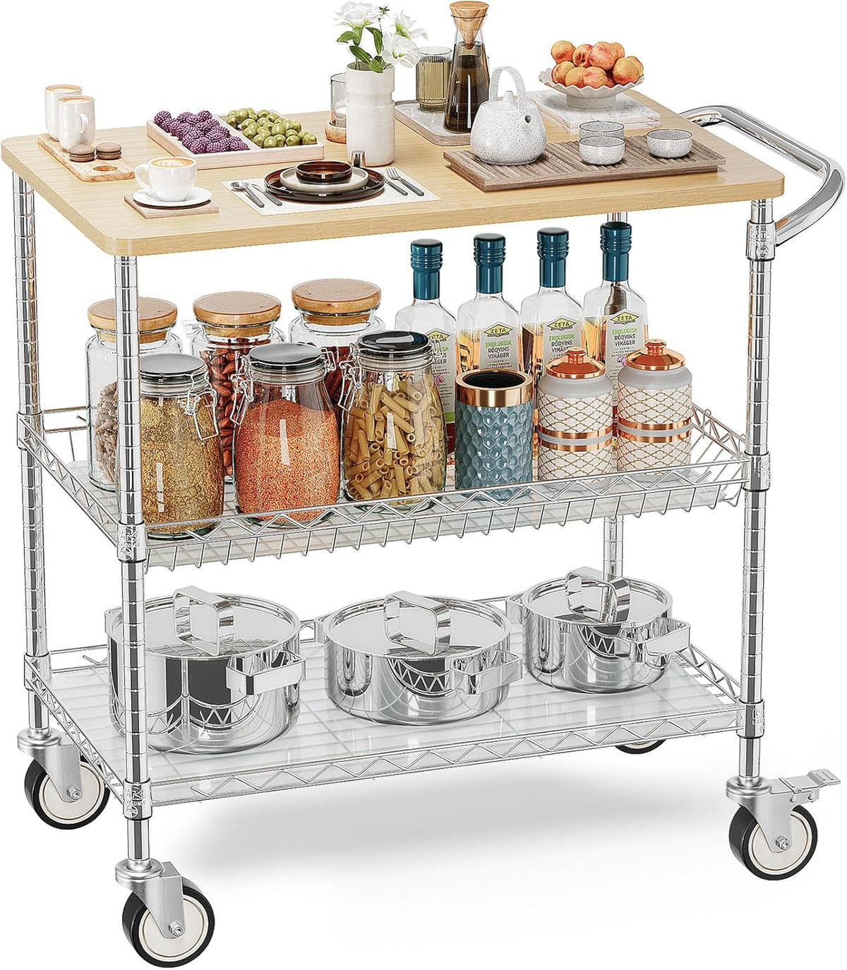 Leteuke Rolling Kitchen Carts with Wheels, 34" L x 17.5" W, 3-Tier Heavy Duty Utility Cart with