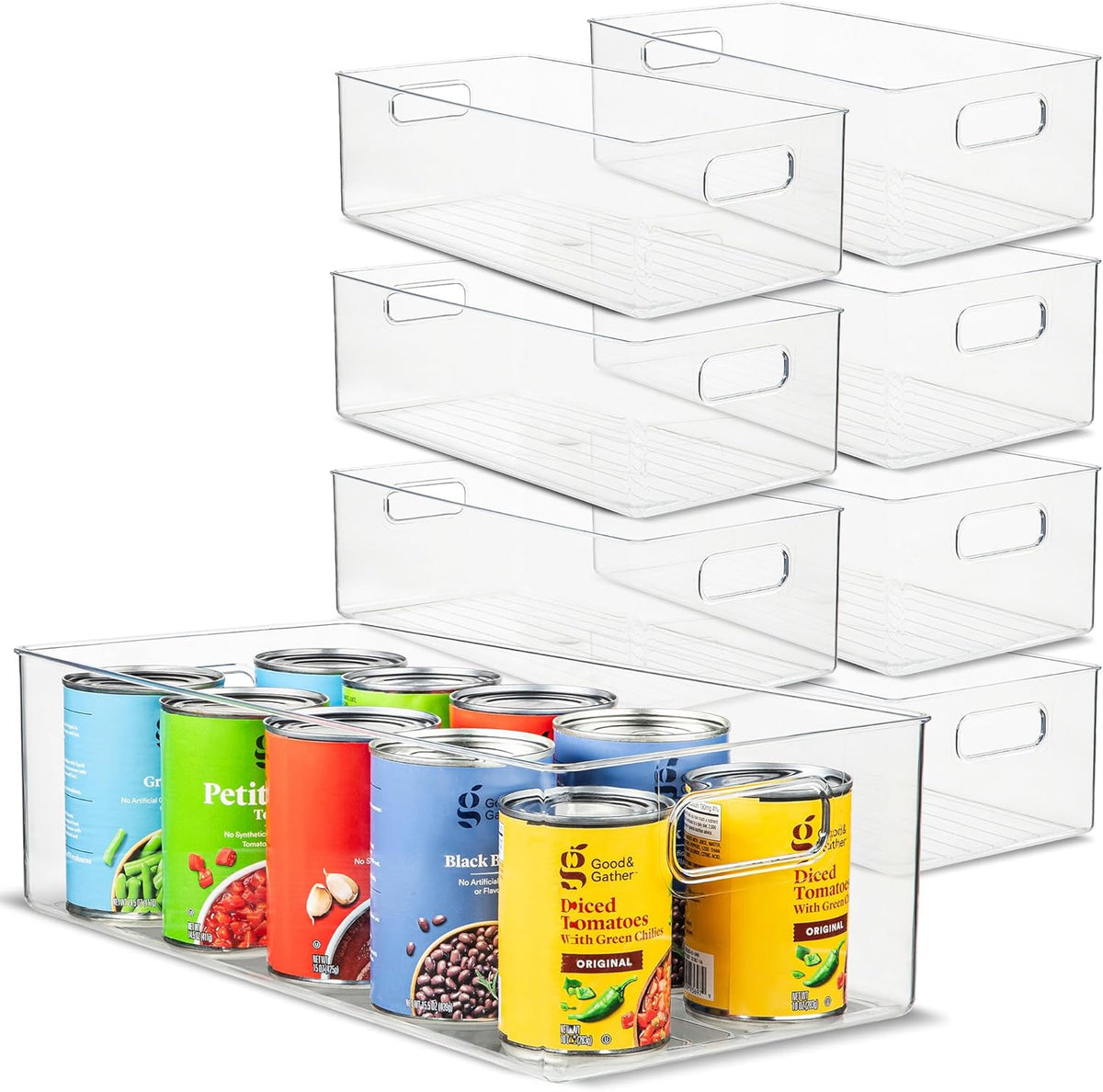 Plastic Food Storage 8 Pack Clear Container Bin with Handles for Organizing Kitchen, Pantry