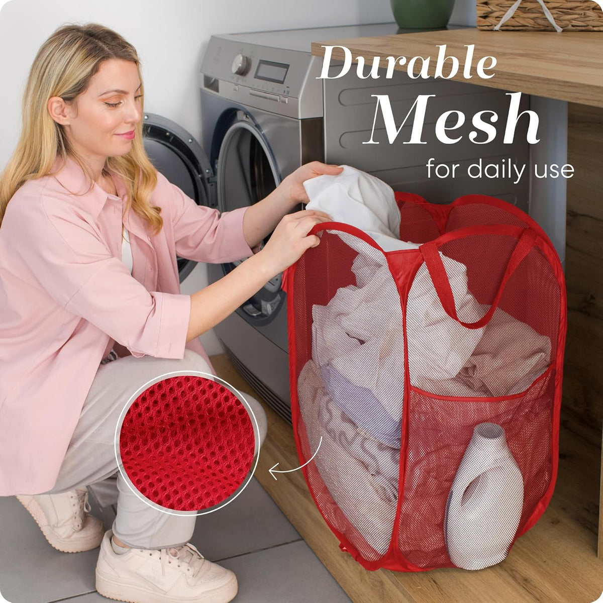 Handy Laundry Collapsible Mesh Pop Up Hamper with Wide Opening and Side Pocket - Breathable