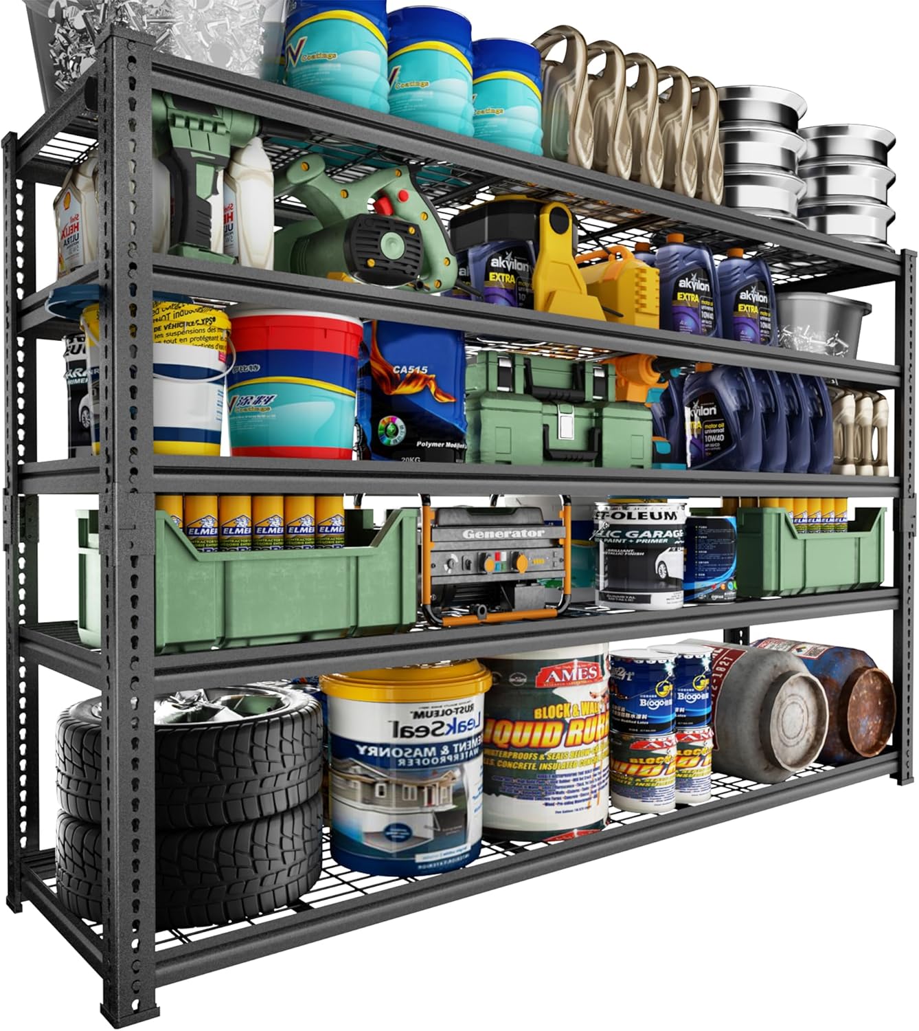 ROOMTEC Garage Shelving, 3300 LBS Capacity Storage Shelves Heavy Duty, 5 Tier Adjustable Metal