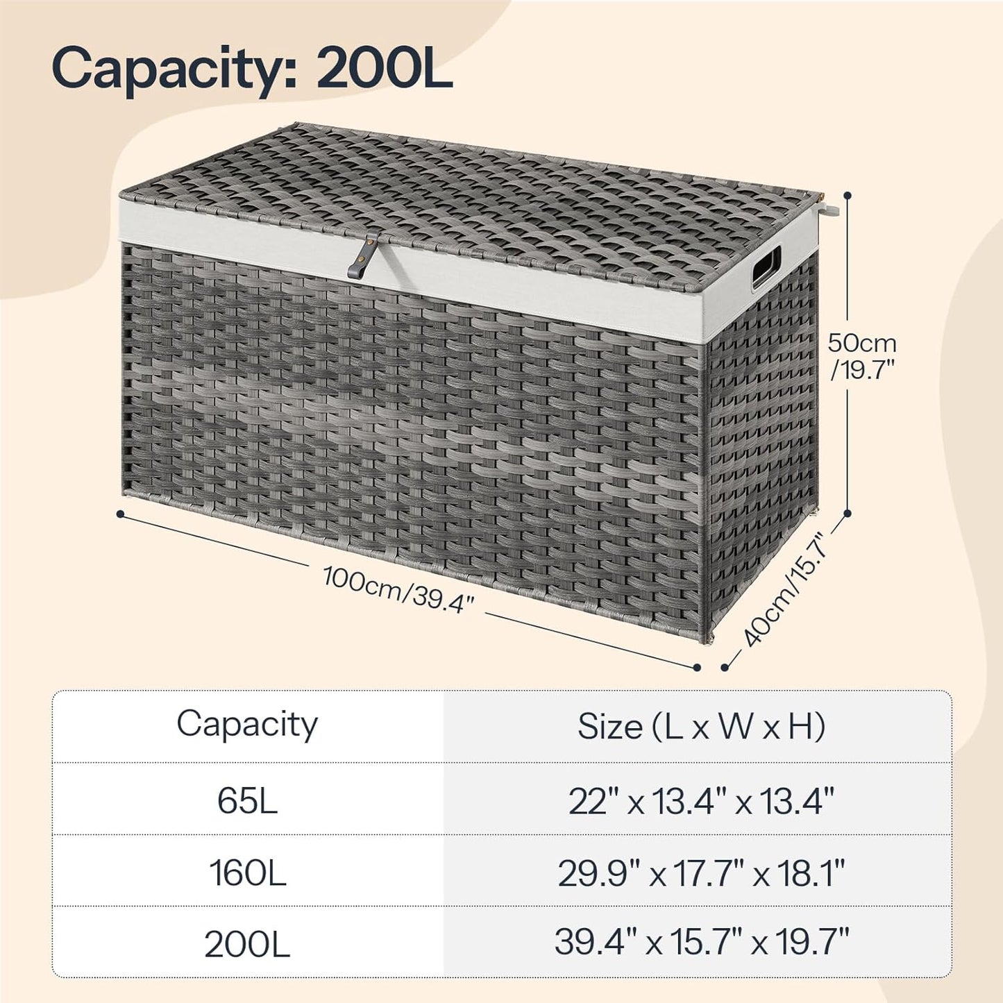 HOOBRO Storage Basket with Lid, 52.8 Gallon (200L) Wicker Basket, Handwoven Blanket Storage Basket