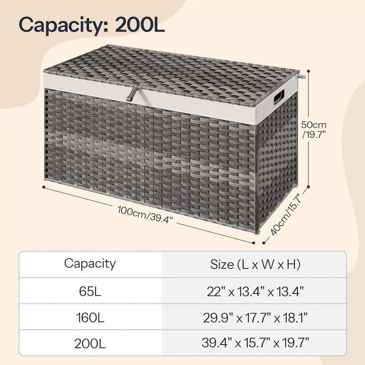 HOOBRO Storage Basket with Lid, 52.8 Gallon (200L) Wicker Basket, Handwoven Blanket Storage Basket