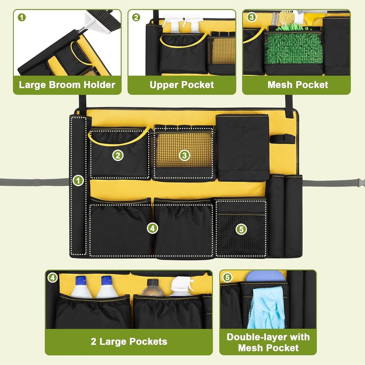 32-55 Gallon Trash Can Caddy Bag, Garbage Bin Apron Caddy with Multiple Pockets for Cleaning