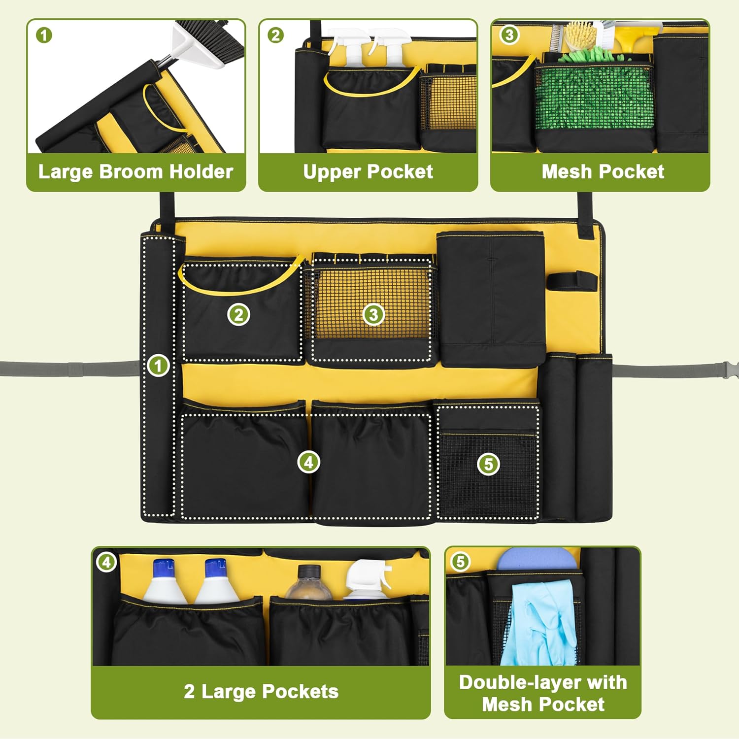 32-55 Gallon Trash Can Caddy Bag, Garbage Bin Apron Caddy with Multiple Pockets for Cleaning