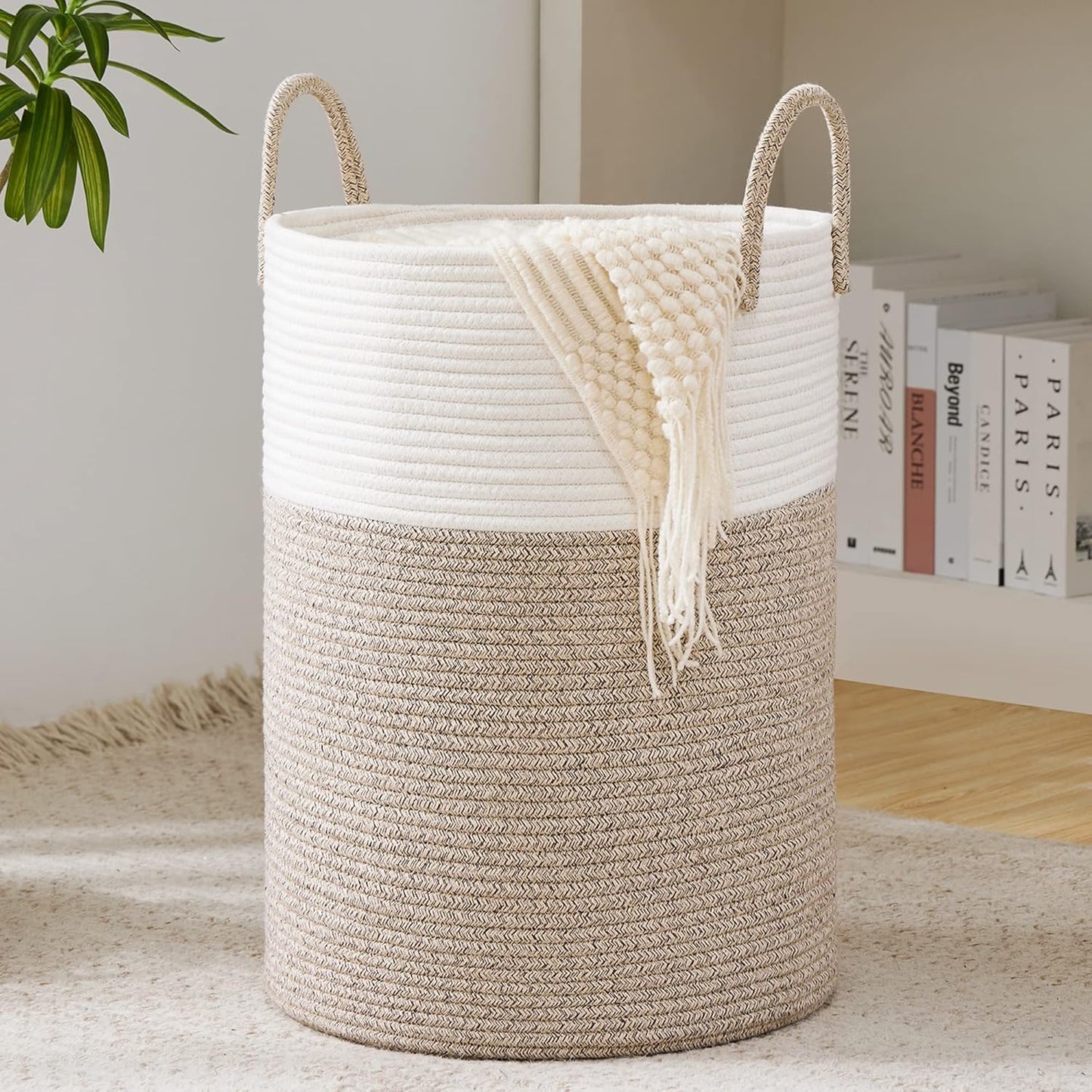 YOUDENOVA Woven Rope Laundry Hamper Basket, 58L Tall Laundry Basket, Baby Nursery Hamper for