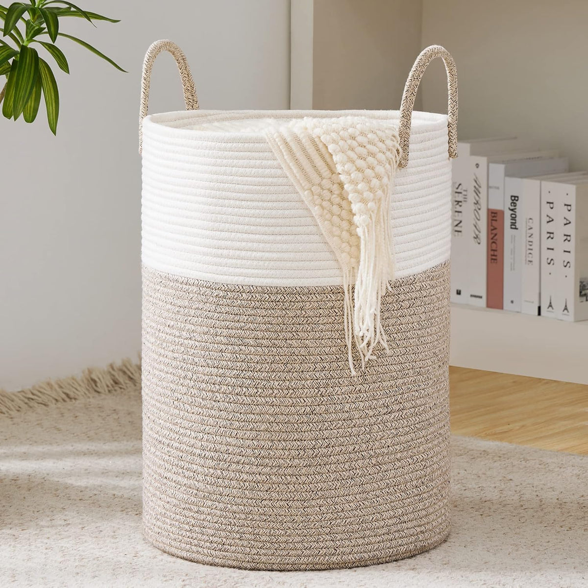 YOUDENOVA Woven Rope Laundry Hamper Basket, 58L Tall Laundry Basket, Baby Nursery Hamper for