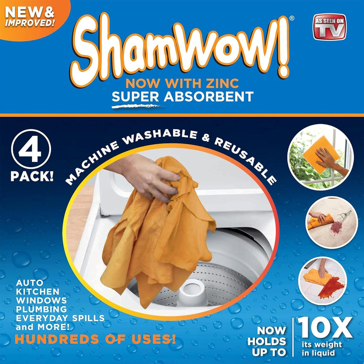 ShamWow Original Super Absorbent Multi-Purpose Cleaning Shammy Chamois Towel Cloth - Holds 10X its
