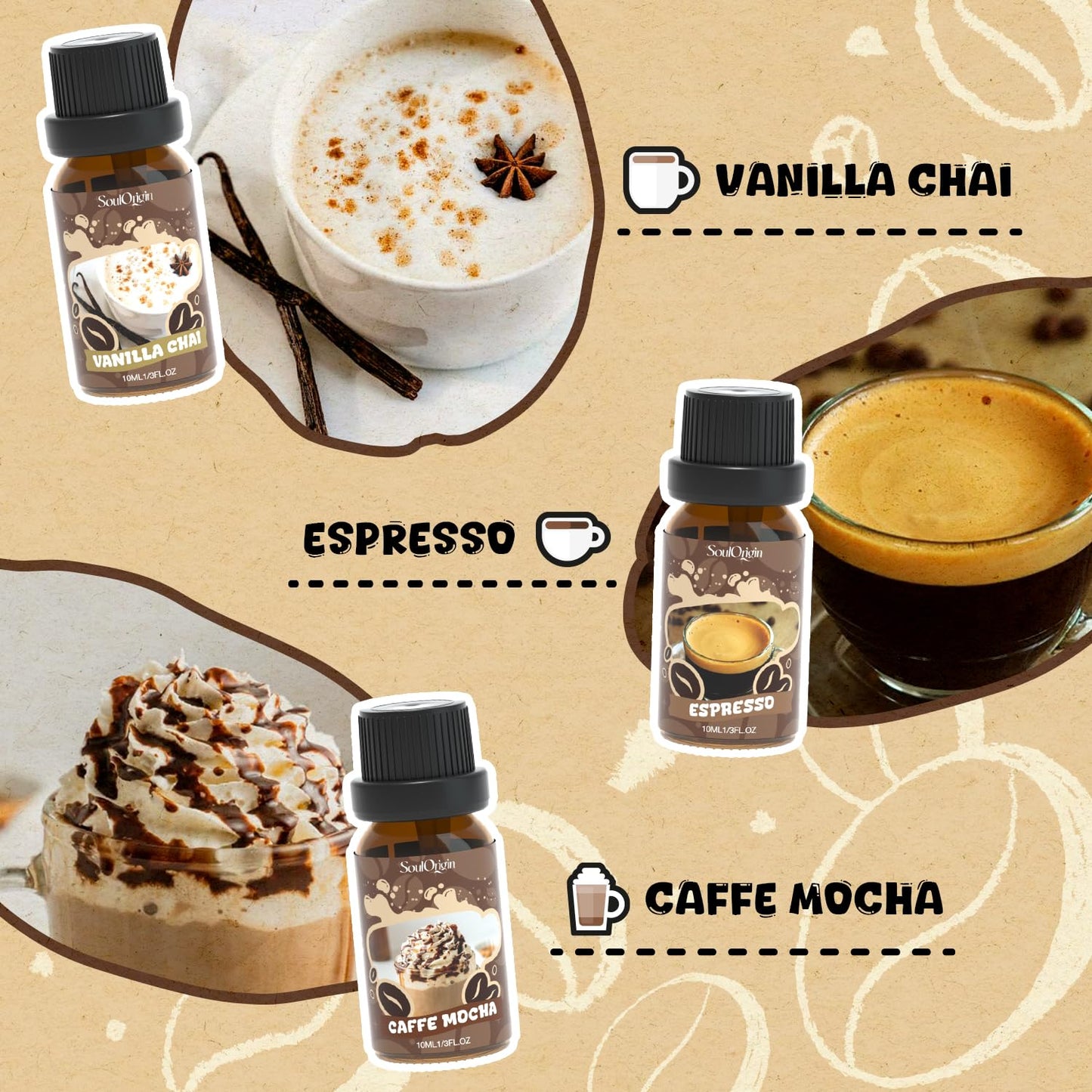 Coffee Fragrance Oils Set, Essential Oil for Diffuser, Diffuser Oil, Use for Soap Candle