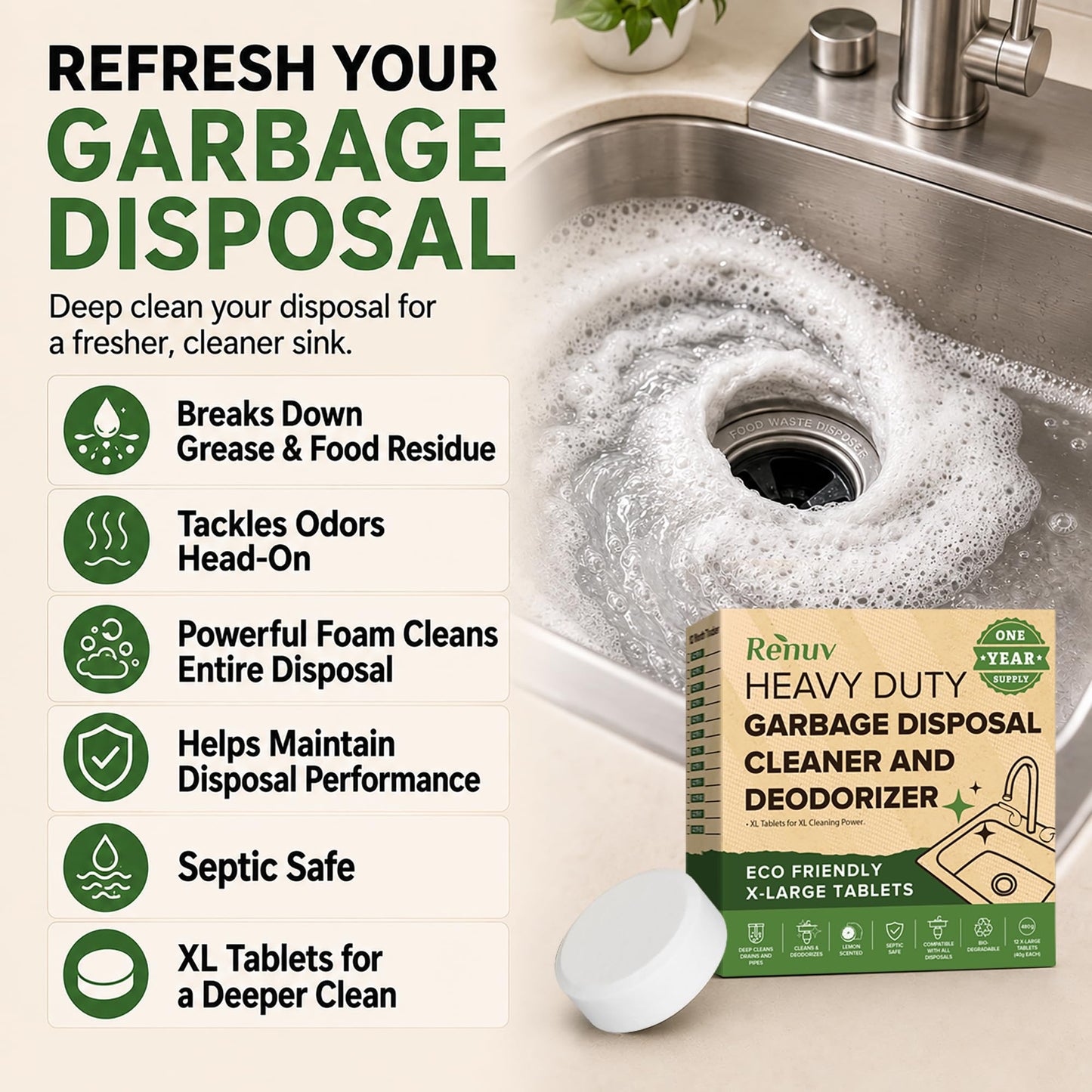 Renuv® Garbage Disposal Cleaner & Deodorizer Tablets, 12 XL Tablets – view 2
