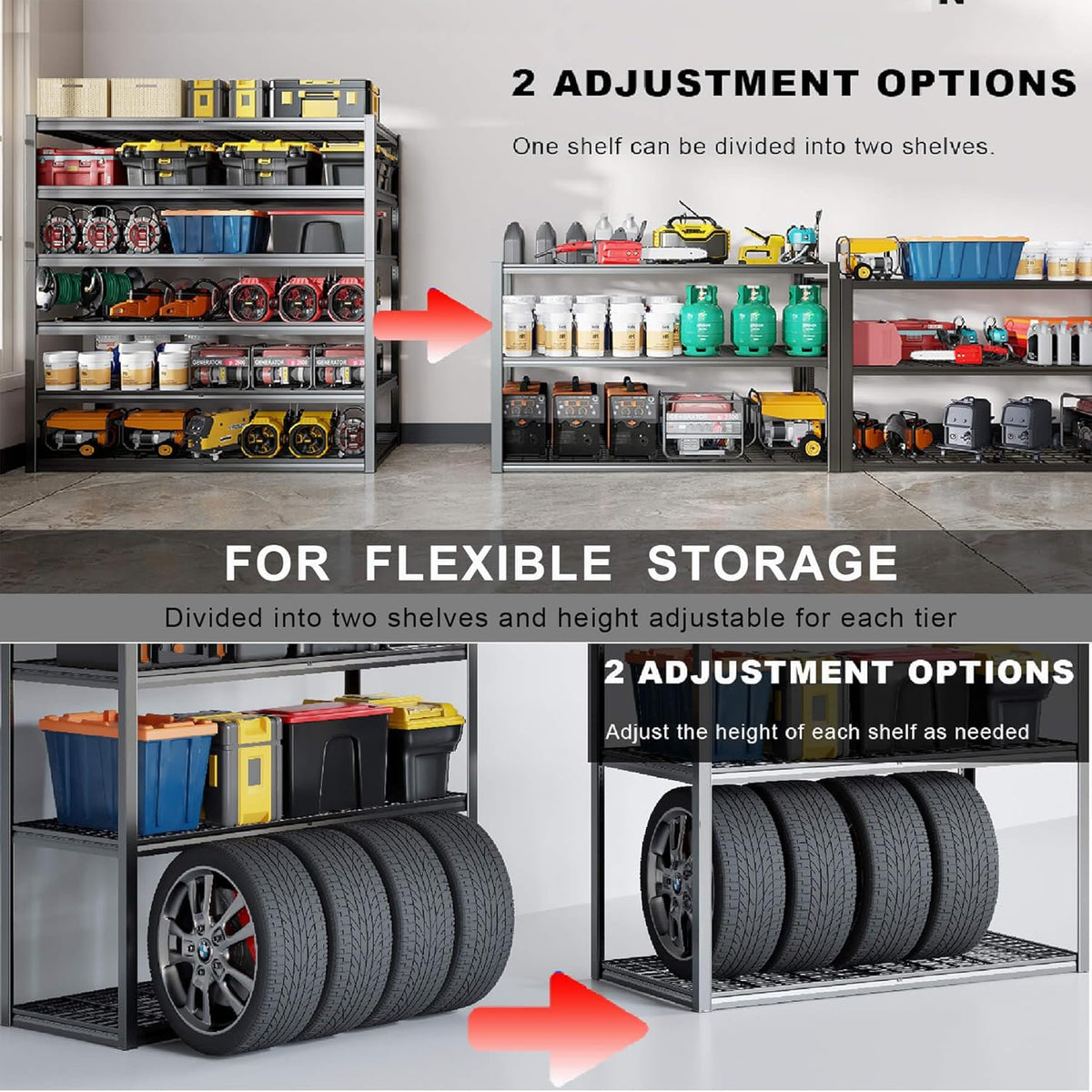 60" Wide Heavy Duty Garage Shelving Adjustable 6 Tier Garage Storage Shelves 3900LBS Metal Shelving