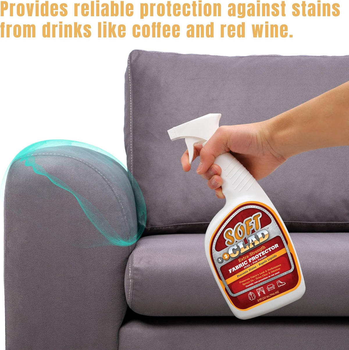 Extra Strength Fabric Protector Spray Prevents Stains and Repels Liquids. SoftClad Guards