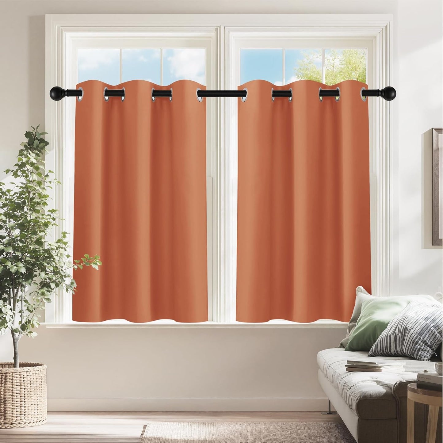 PONY DANCE Burnt Orange Short Blackout Curtains 36 inch Length for Kitchen, Privacy Small Black Out