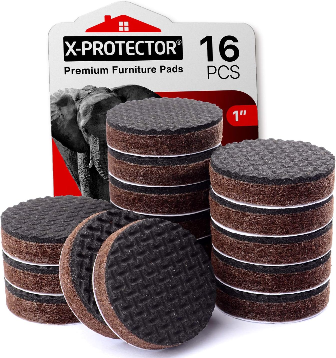 Non Slip Furniture Pads 16 pcs 1" X-Protector - Premium Furniture Grippers! Self-Adhesive Rubber