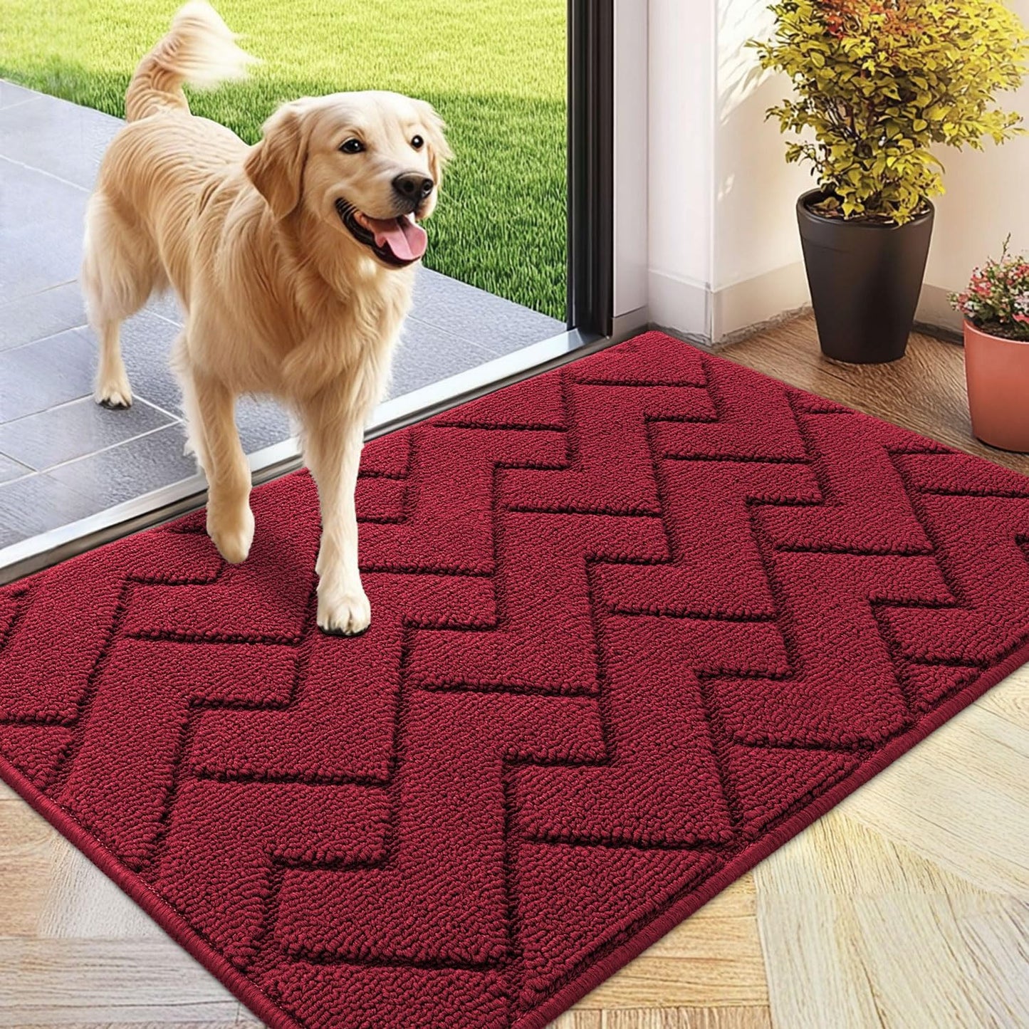 hicorfe Front Door Mat Outside Entrance,24"x35" Absorbent Muddy Dirt Resist Welcome Door Mats