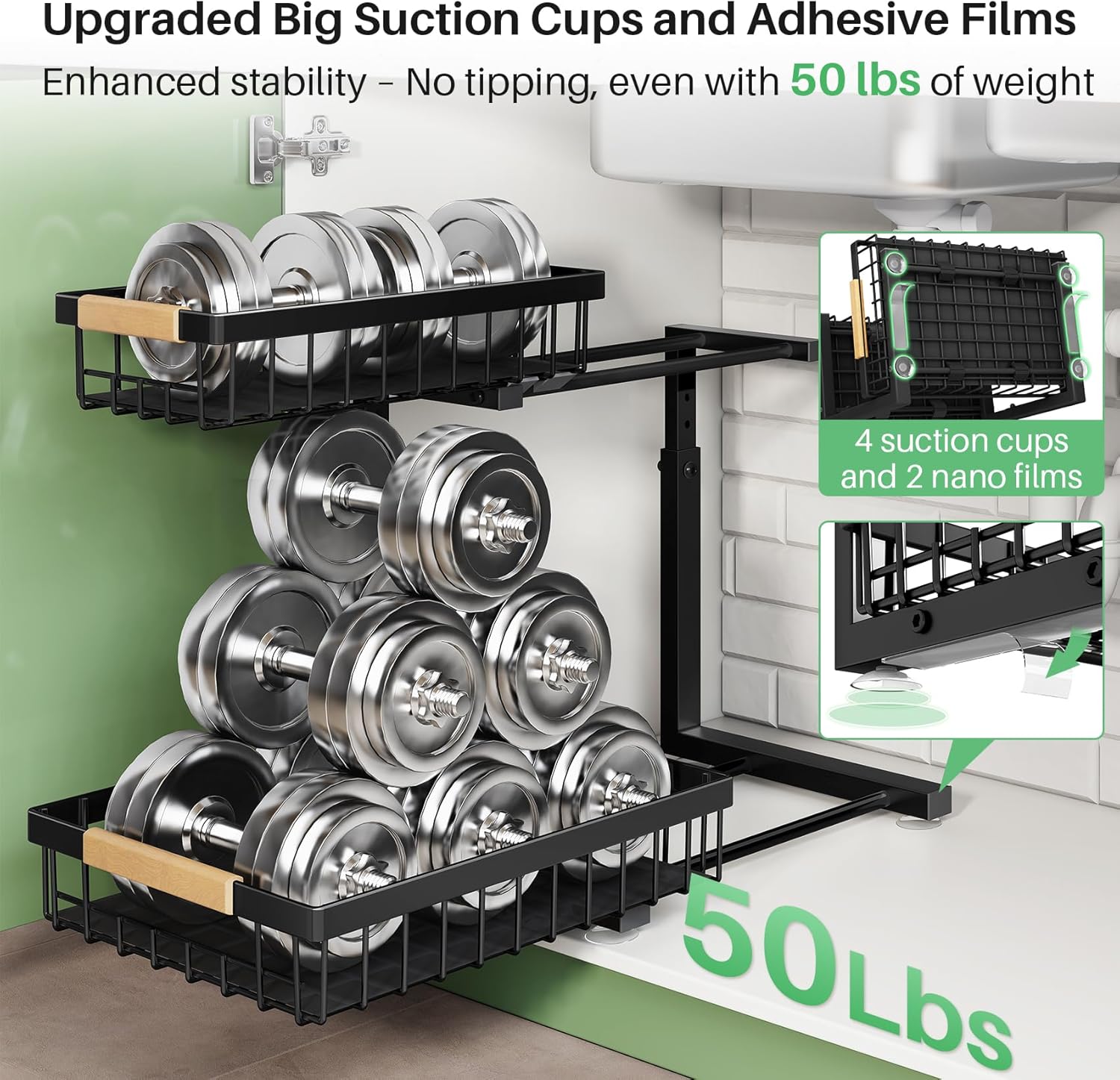 Under Sink Organizer, 2 Packs 2 Tier Under Sink Organizers and Storage, Slide out Pull out Cabinet