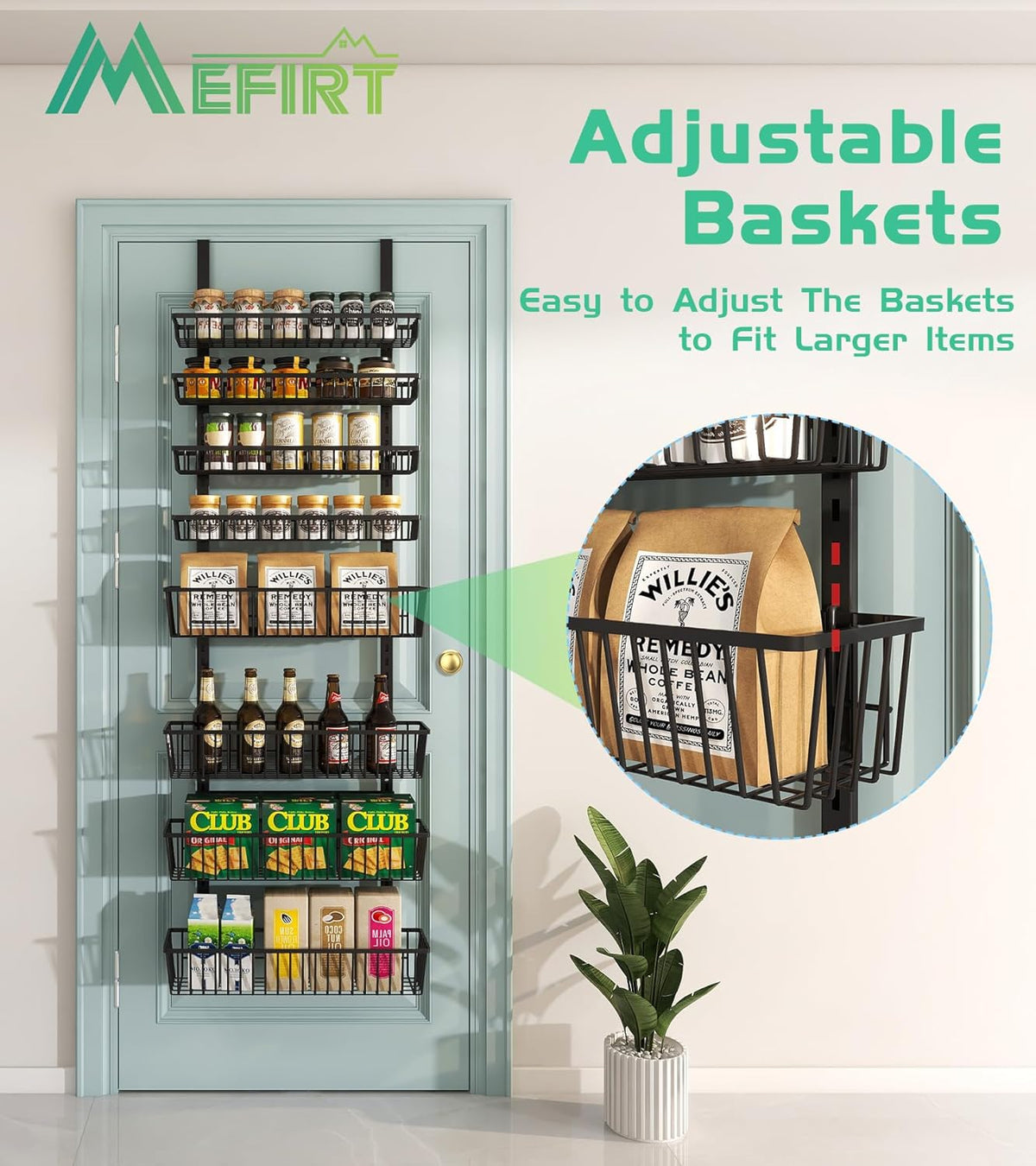 Over The Door Pantry Organizer, Pantry Organization and Storage, 8-Tier Deep Baskets Hanging