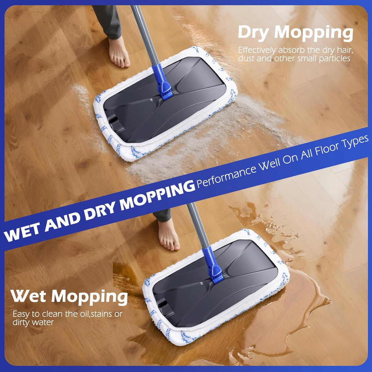 Masthome Microfiber Mop,Large Surface Flat Mop with 5 Reusable Pads,Hardwood Floor Mops for Dry and