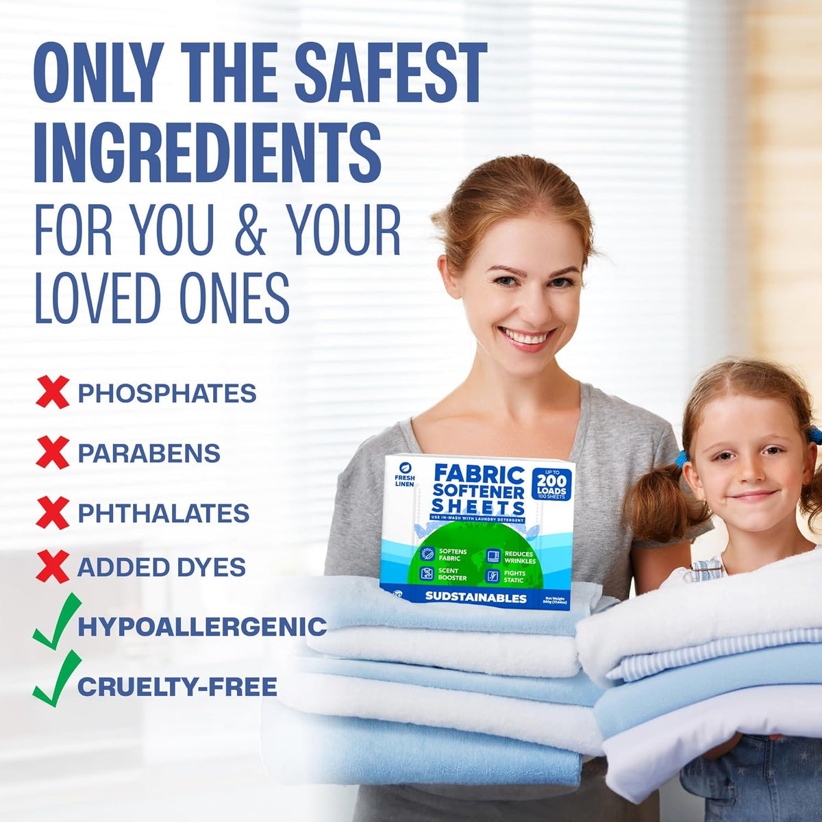 Sudstainables Fabric Softener Sheets for Washer – Laundry Softener Sheets for Washing Machines