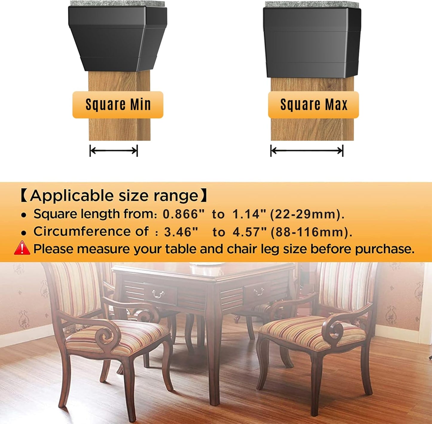 Square Chair Leg Protectors for Hardwood Floors,16 Pcs Silicone Felt Furniture Legs Caps to Prevent