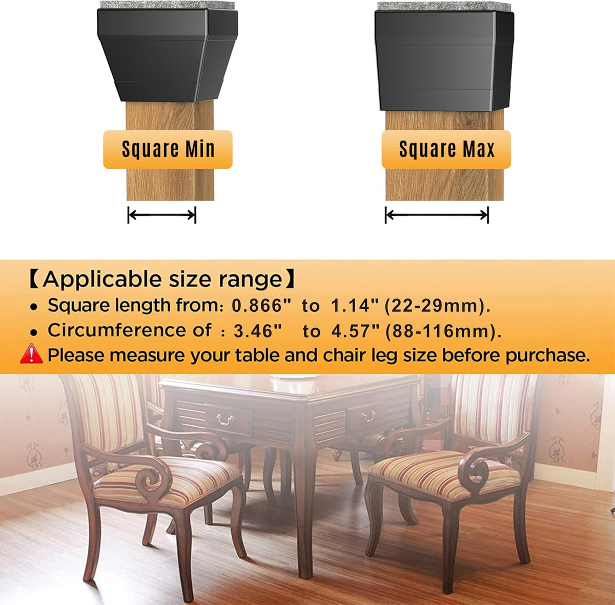 Square Chair Leg Protectors for Hardwood Floors,16 Pcs Silicone Felt Furniture Legs Caps to Prevent