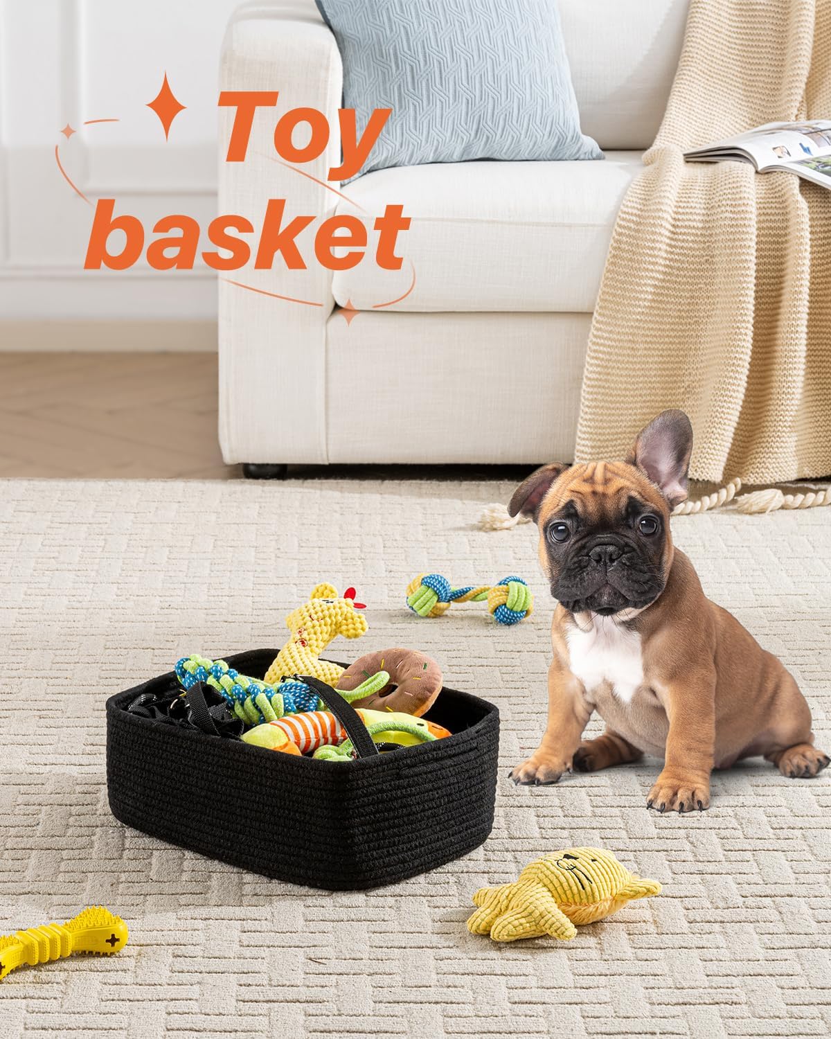 Small Woven Basket, 13.5 x 9.5 x 5 Inches, Storage Basket for Organizing, Cute Small Rope Shelf