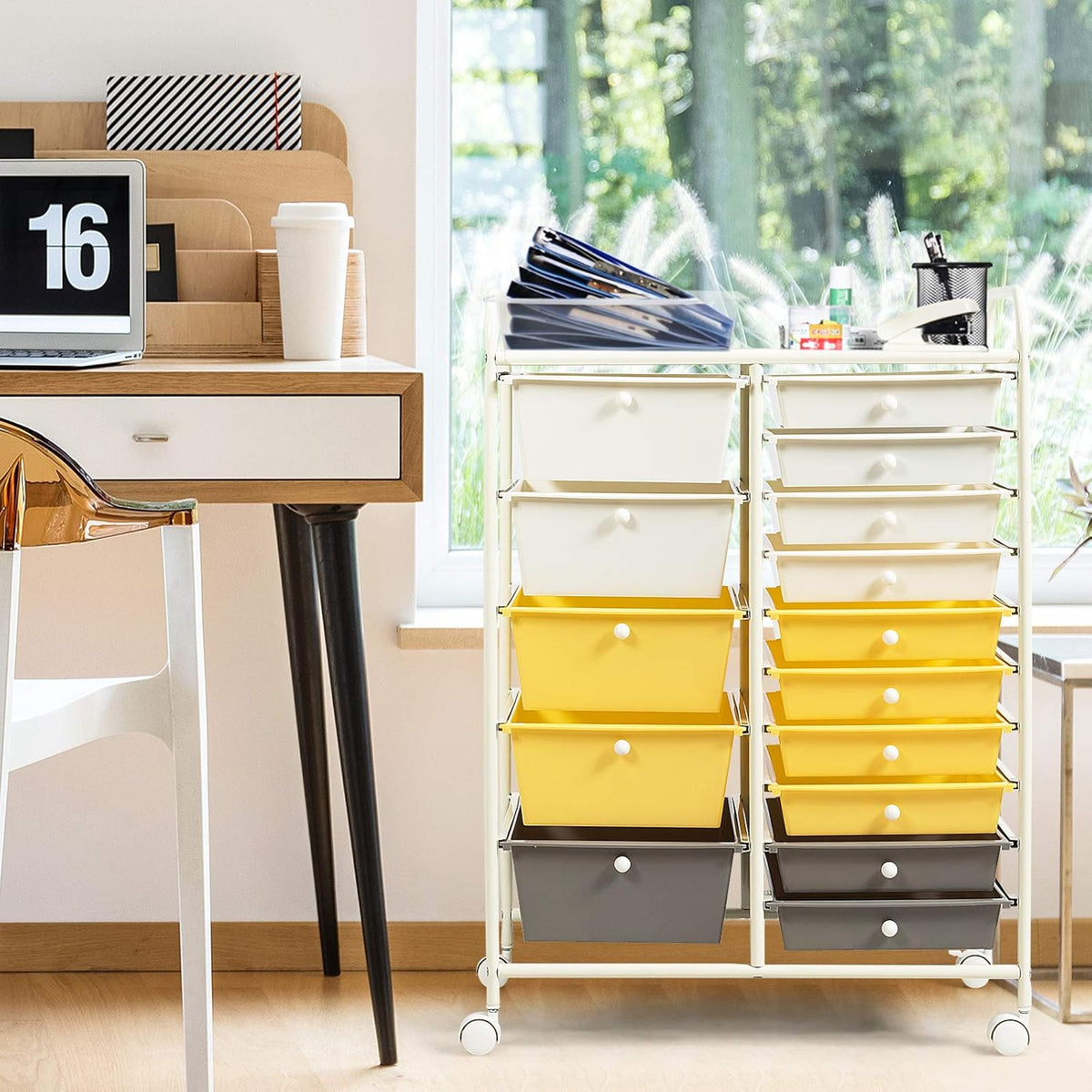 GOFLAME 15-Drawer Rolling Storage Cart, Multipurpose Movable Organizer, Utility Cart for Home