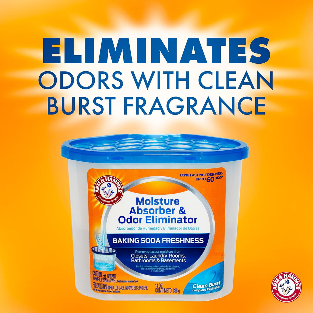 Arm & Hammer Clean Burst Moisture Absorber and Odor Eliminator Tubs, 14 oz, 3 Pack, Attract and