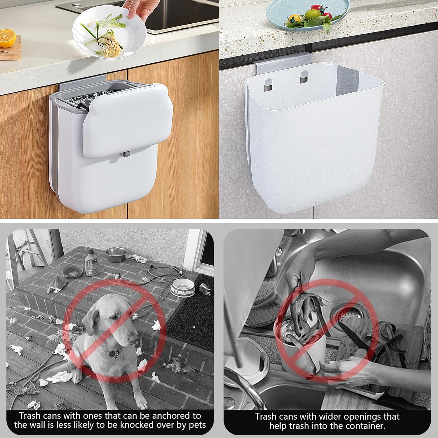 Soddeph 3.2 Gallon Foldable Hanging Trash Can with Lid for Cabinet Door,Kitchen Compost