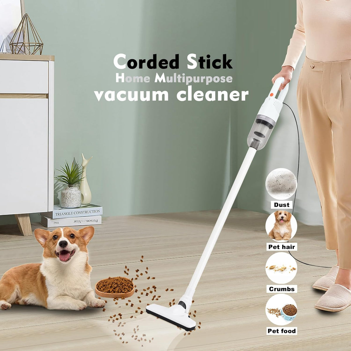 6-in-1 Lightweight Stick Vacuum Cleaner with 100W Powerful Motor, Mini Portable Household Handheld
