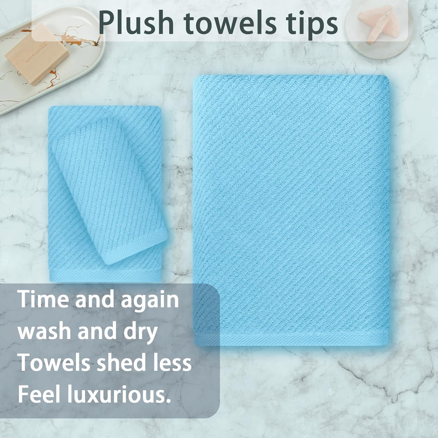 VOOVA & MOVAS Ocean Blue Towels for Bathroom, 100% Cotton | Quick Dry | Soft | Thick,3 Piece Towel