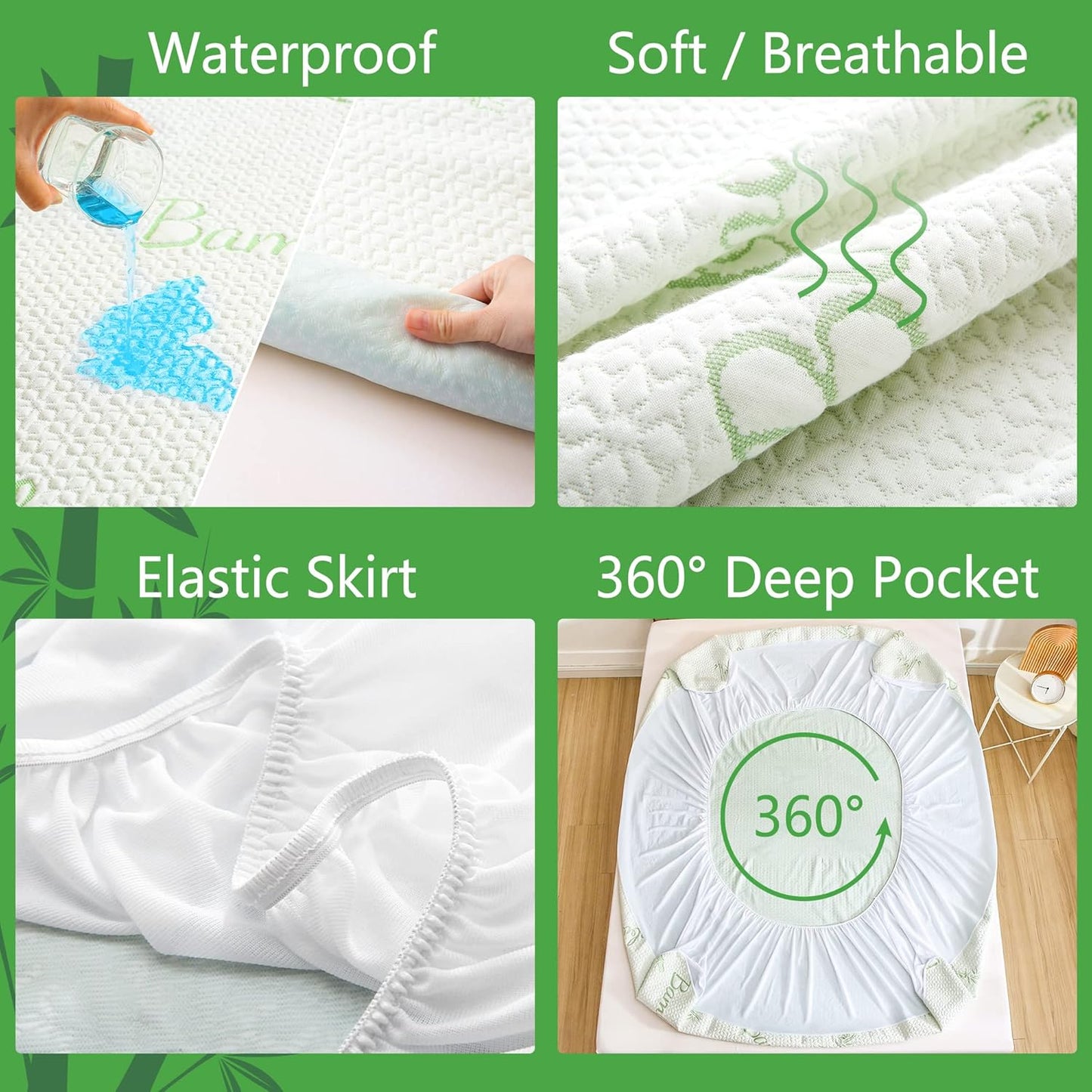 GOONIK 2 Pack Twin Size Mattress Protector, Breathable Bamboo Viscose Waterproof Twin Mattress Pad