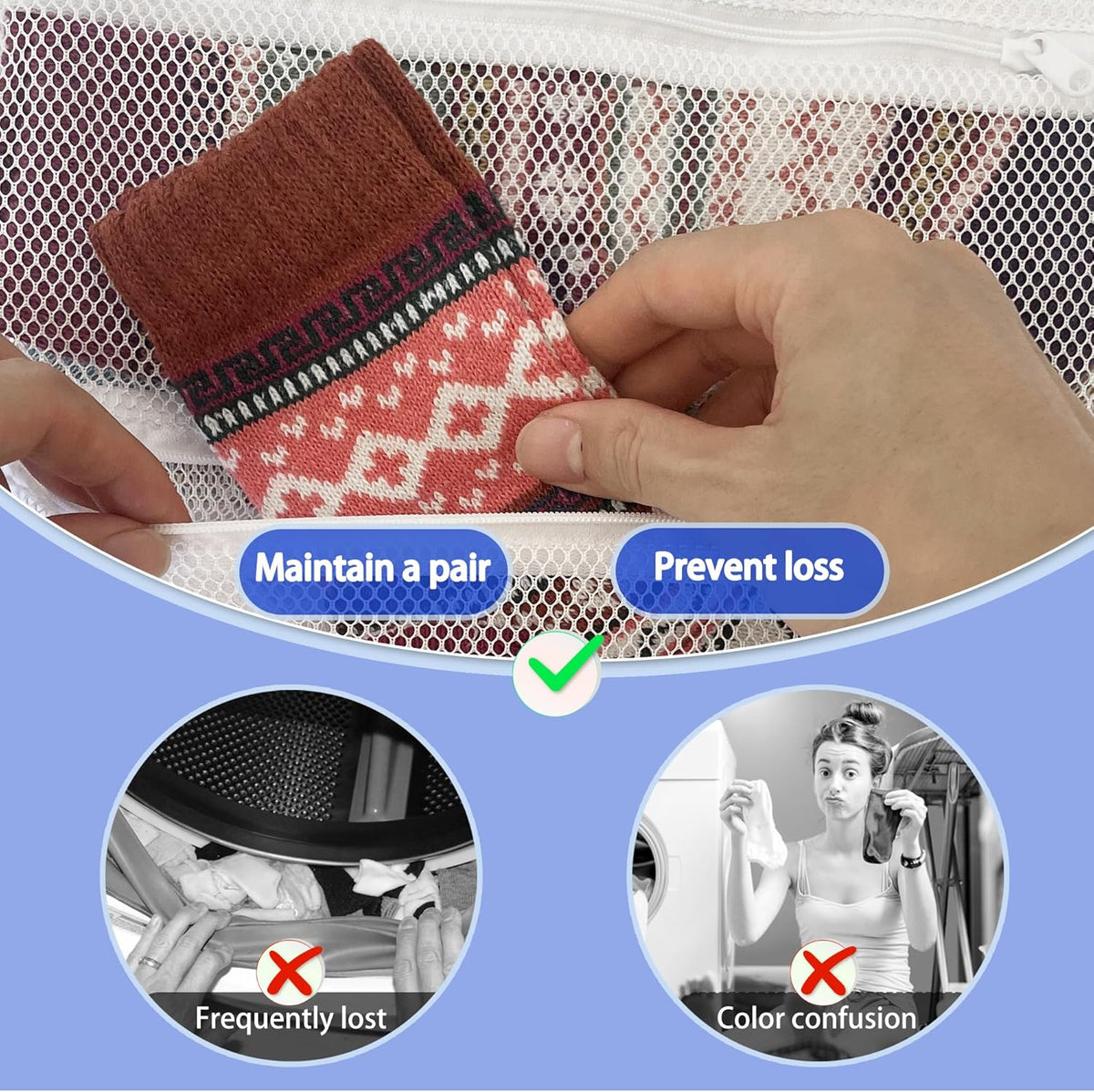 Mesh laundry bags for washing machine, can wash 10 pairs of socks, maintain shape, keep one