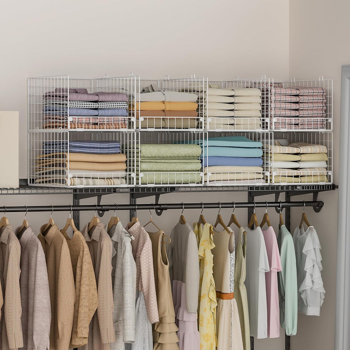 Stackable Closet Organizers and Storage - 4-Tier Stackable Storage Bins, Foldable Closet Shelf