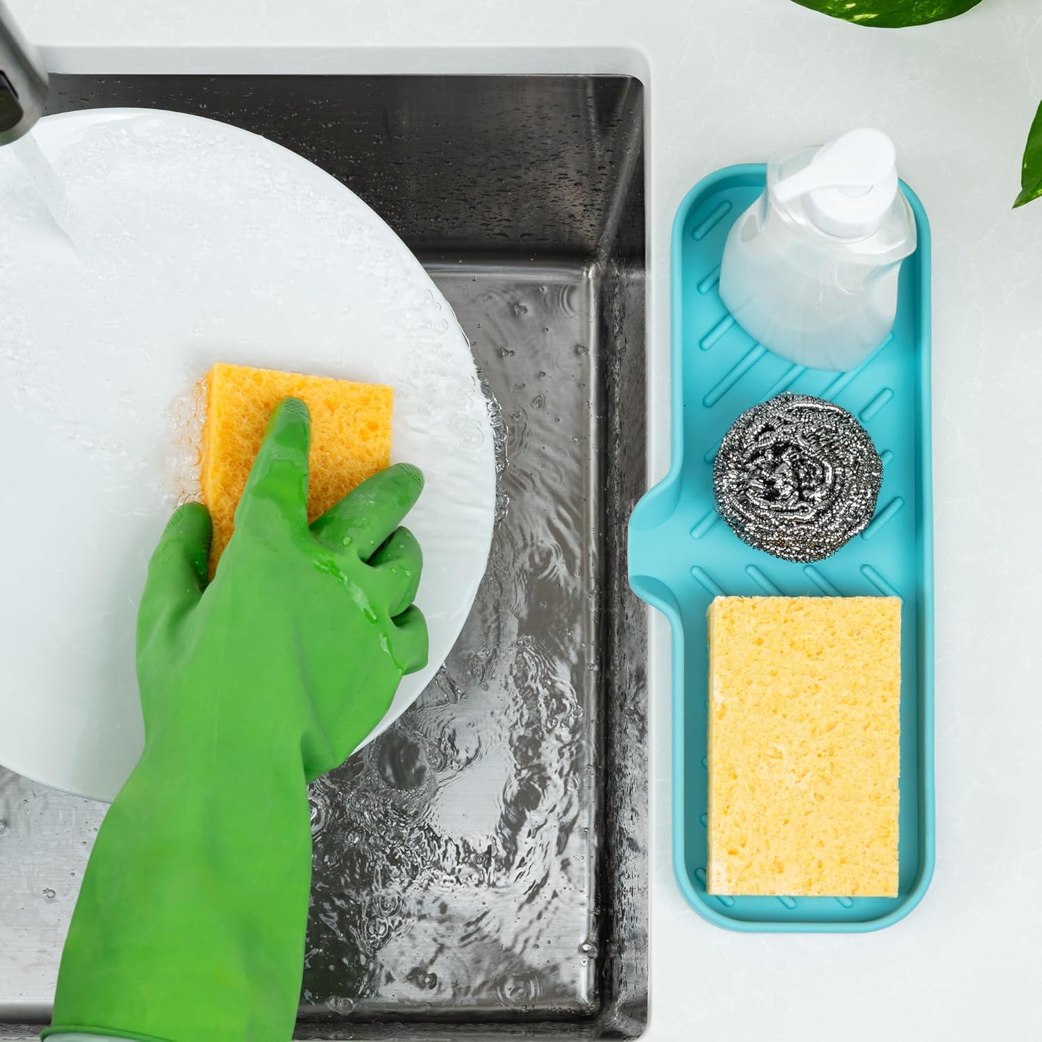 Zulay Large Silicone Sponge Holder (12x4) – Flexible Sink Organizer Tray for Kitchen & Bathroom