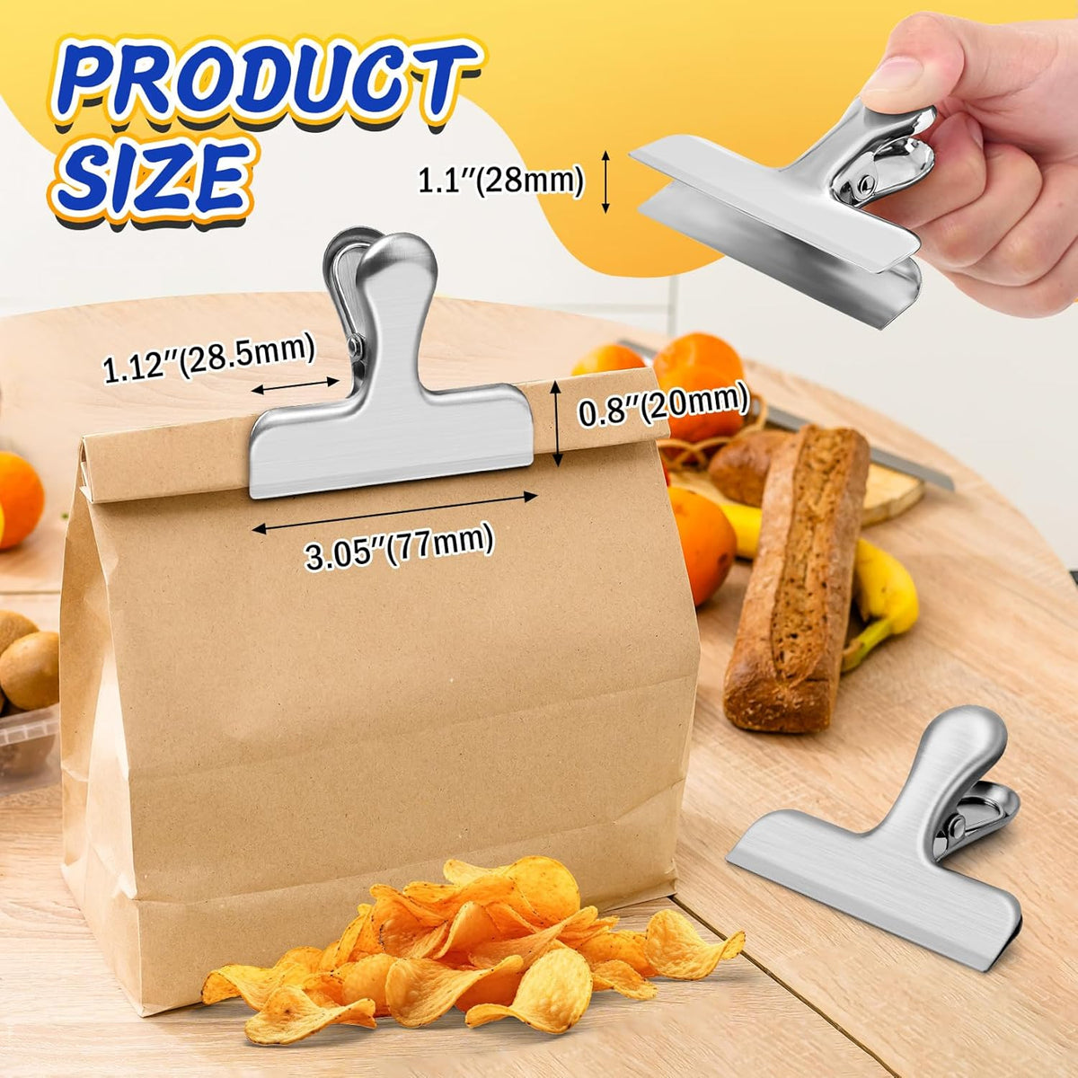 VNDUEEY 24 Pack Stainless Steel Chip Clips, Bag Clips for Food, Heavy Duty Snack Clip Clip to Seal