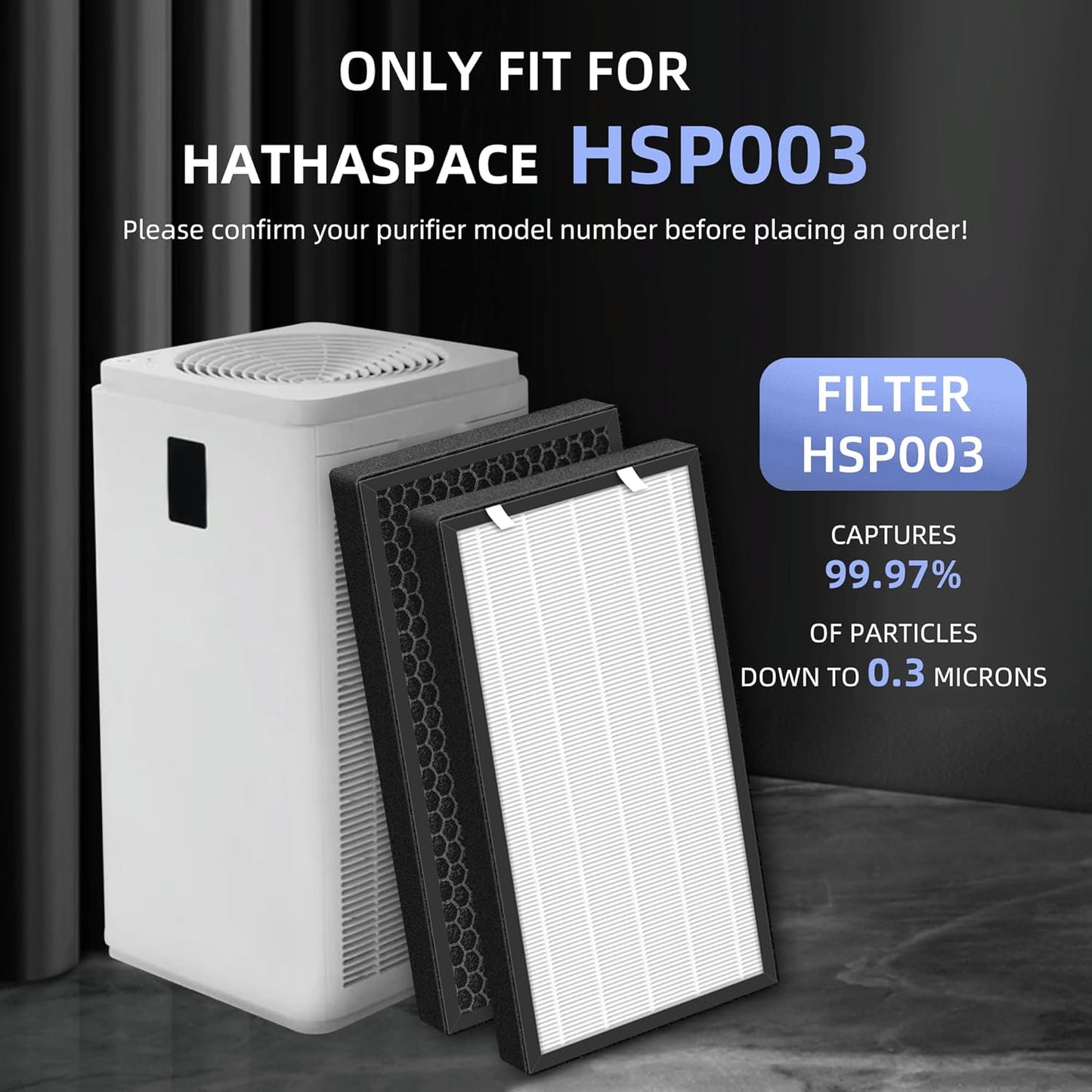 HSP003 True HEPA Filter Replacements for Air Purifier Filters HSP003,3 in 1 H13 True HEPA Filter