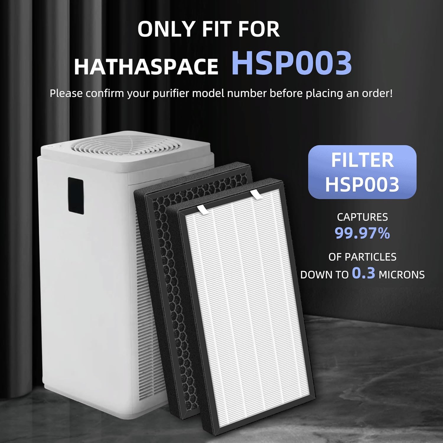 HSP003 True HEPA Filter Replacements for Air Purifier Filters HSP003,3 in 1 H13 True HEPA Filter