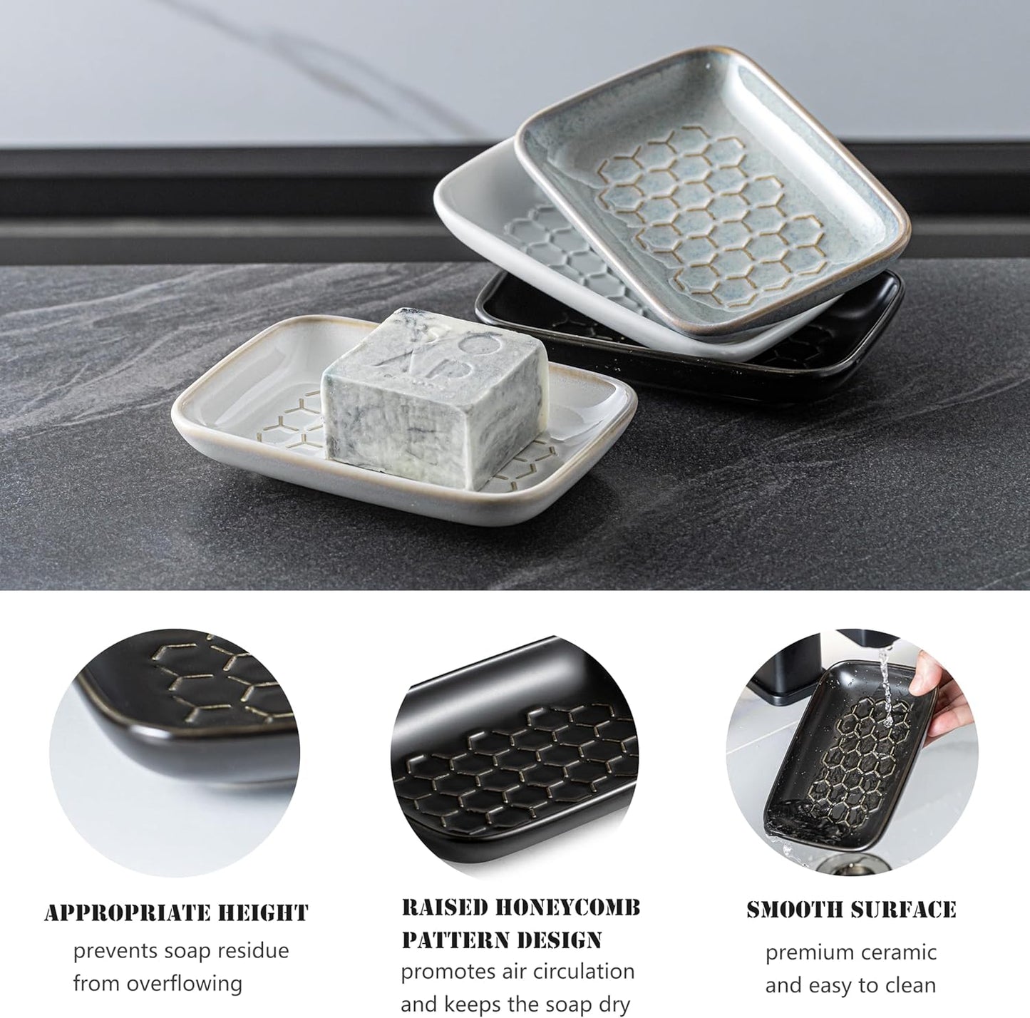 Gomakren Soap Dish for Shower, Bar Soap Holder, Ceramic Soap Dishes for Bar Soap, Halloween Sponge