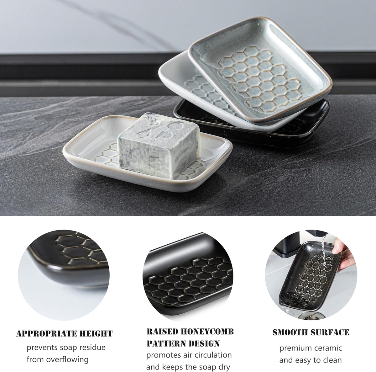 Gomakren Soap Dish for Shower, Bar Soap Holder, Ceramic Soap Dishes for Bar Soap, Halloween Sponge