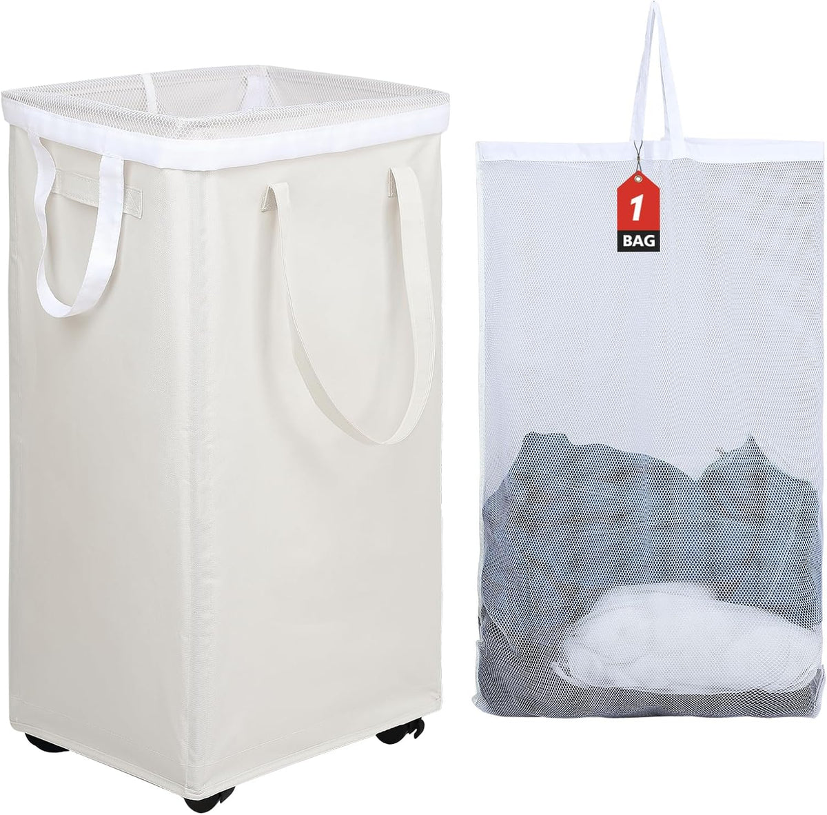 DOKEHOM 90L X-Large Laundry Basket with Removable Wash Bag on Wheels, Collapsible Rolling Laundry