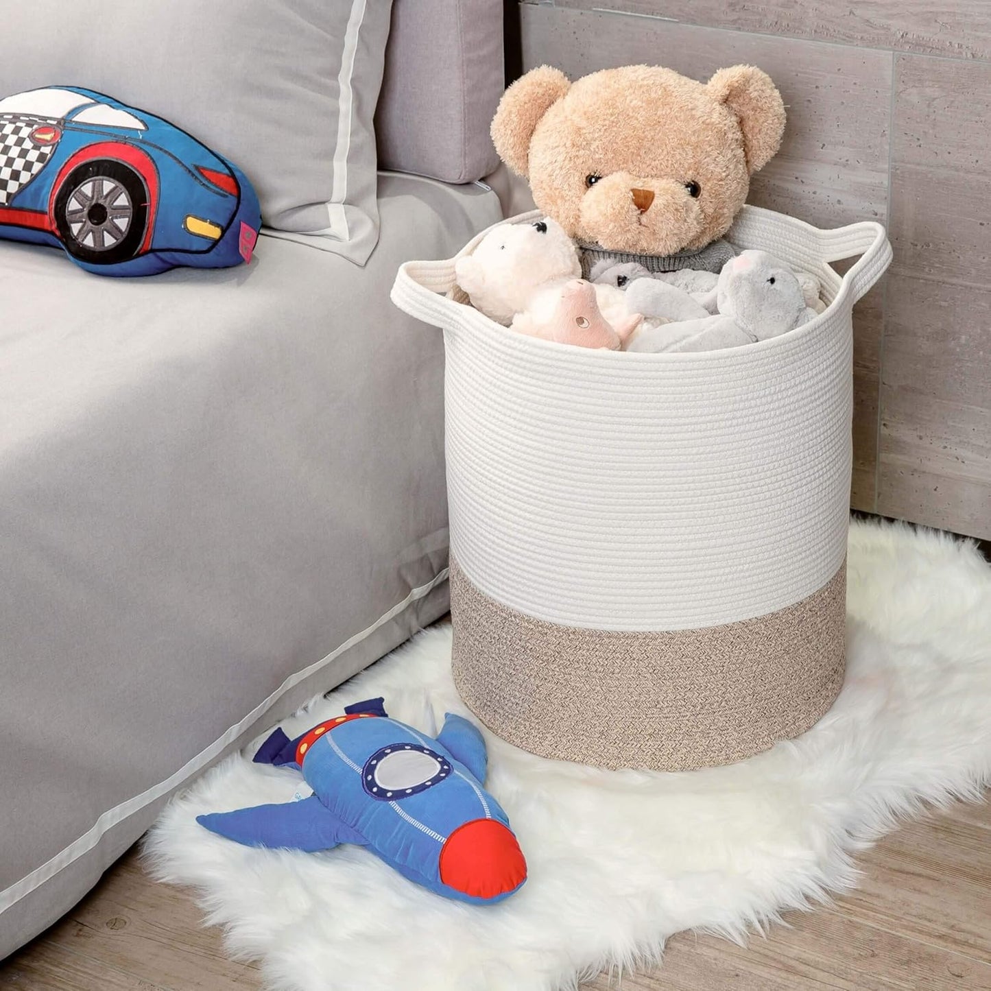 MINTWOOD Design 83L Extra Large 20x18 Inches Decorative Woven Cotton Rope Basket, Tall Laundry