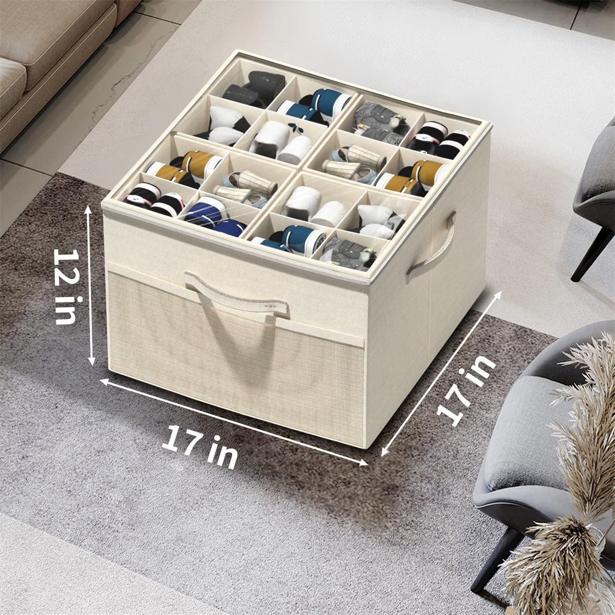 Shoe Organizer for Closet, Foldable Shoe Storage with Adjustable Dividers