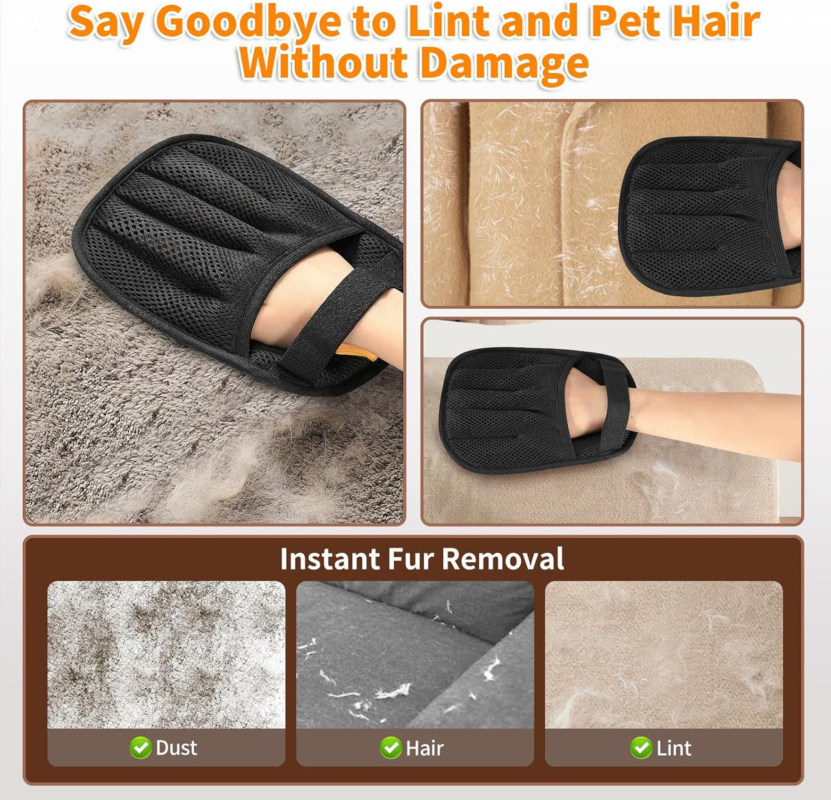 2Pcs Pet Hair Removal Glove for Cats & Dogs, 2025 Newly Upgraded Five-Finger Electrostatic Pet Hair
