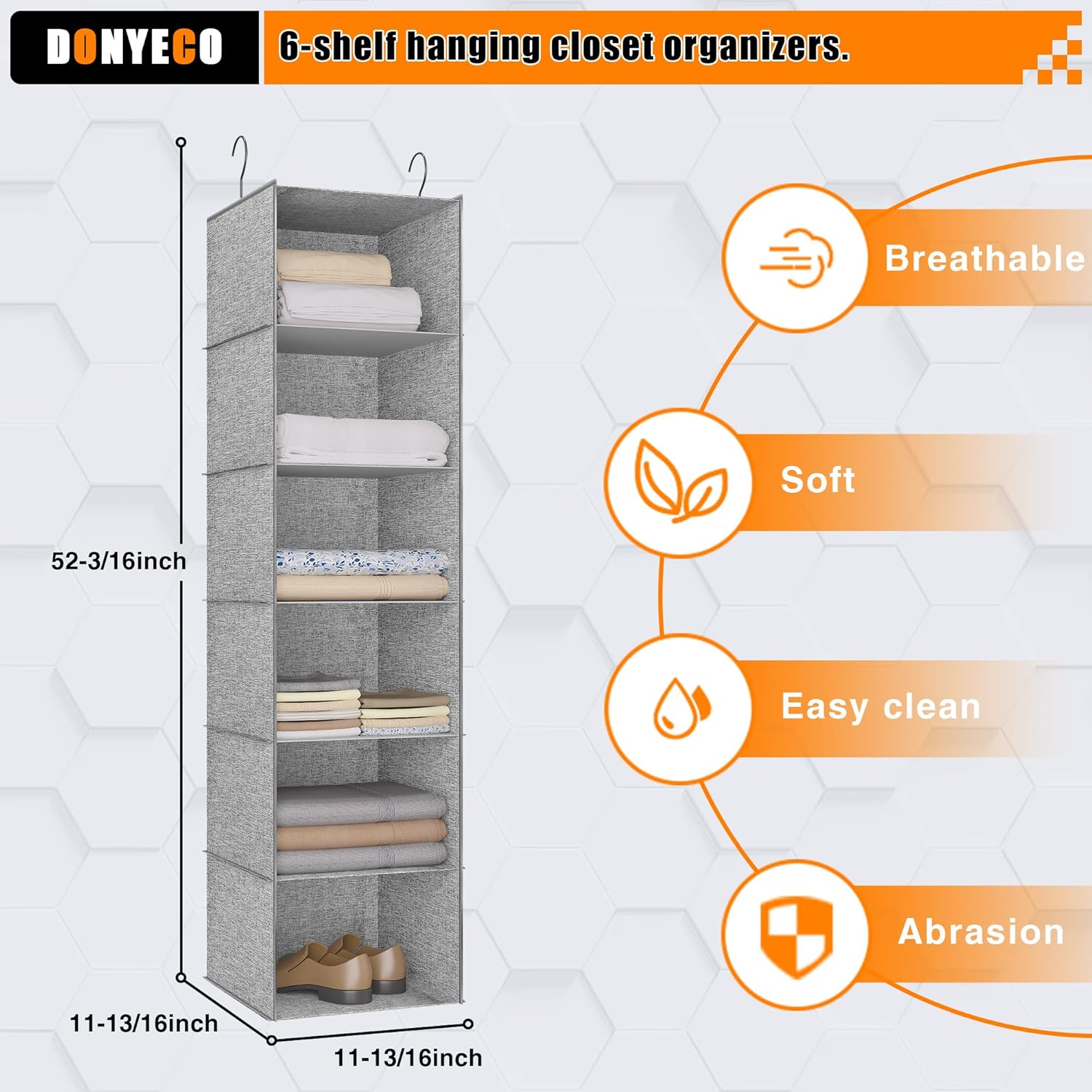 6-Shelf Hanging Storage Closet Organizer, Linen Rv Storage and Organization for Wardrobe, Inside