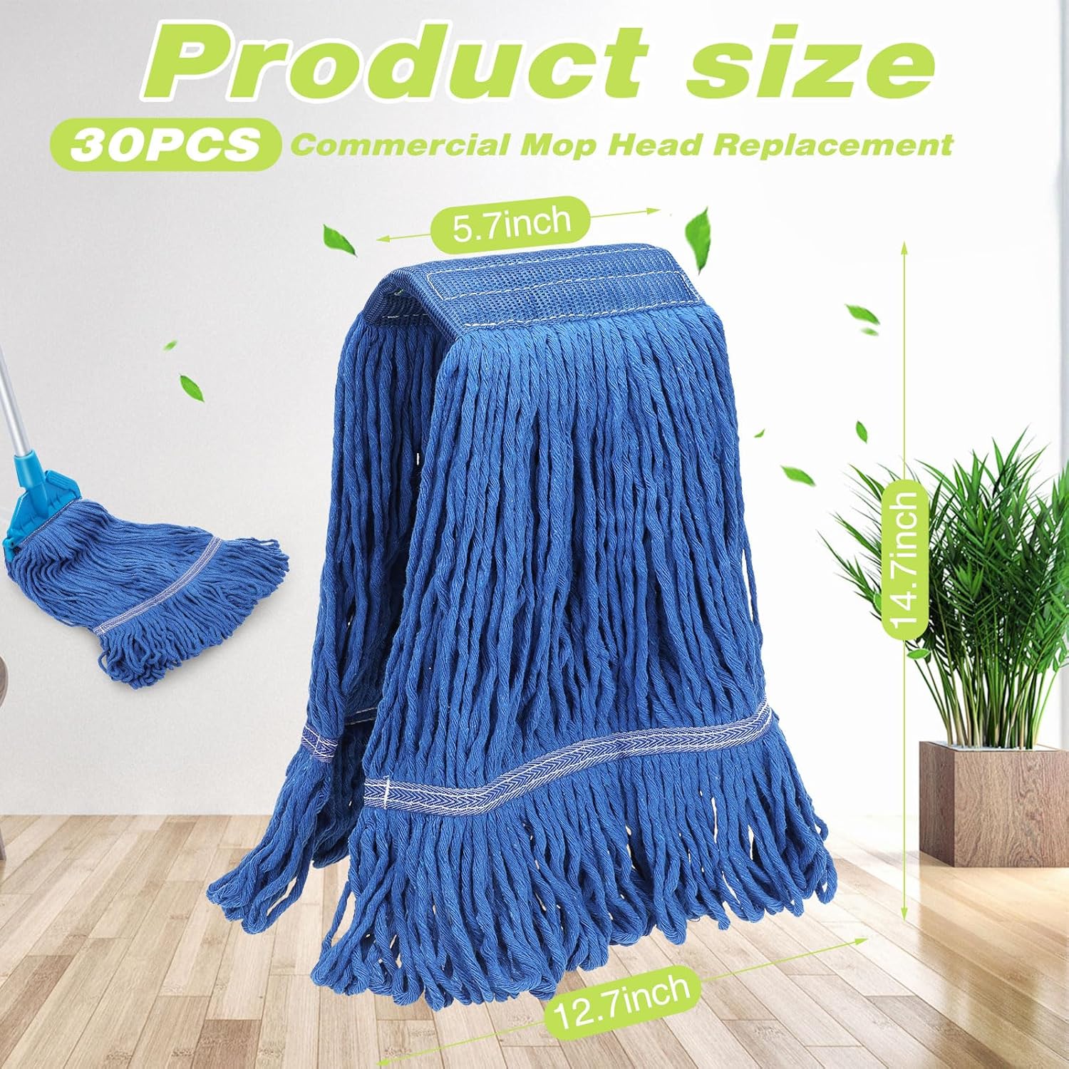 Roshtia 30 Pieces Commercial Mop Head Replacement Floor Cleaning Wet Mop Heads Heavy Duty Large