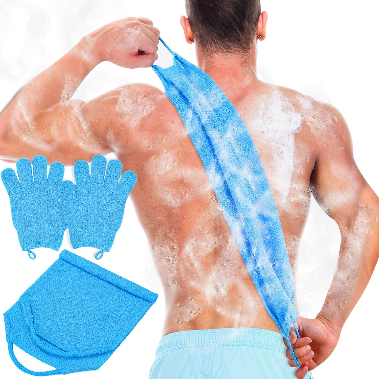 Anezus Exfoliating Back Scrubber Bath Gloves Set, Exfoliating Shower Towel with Shower Gloves for