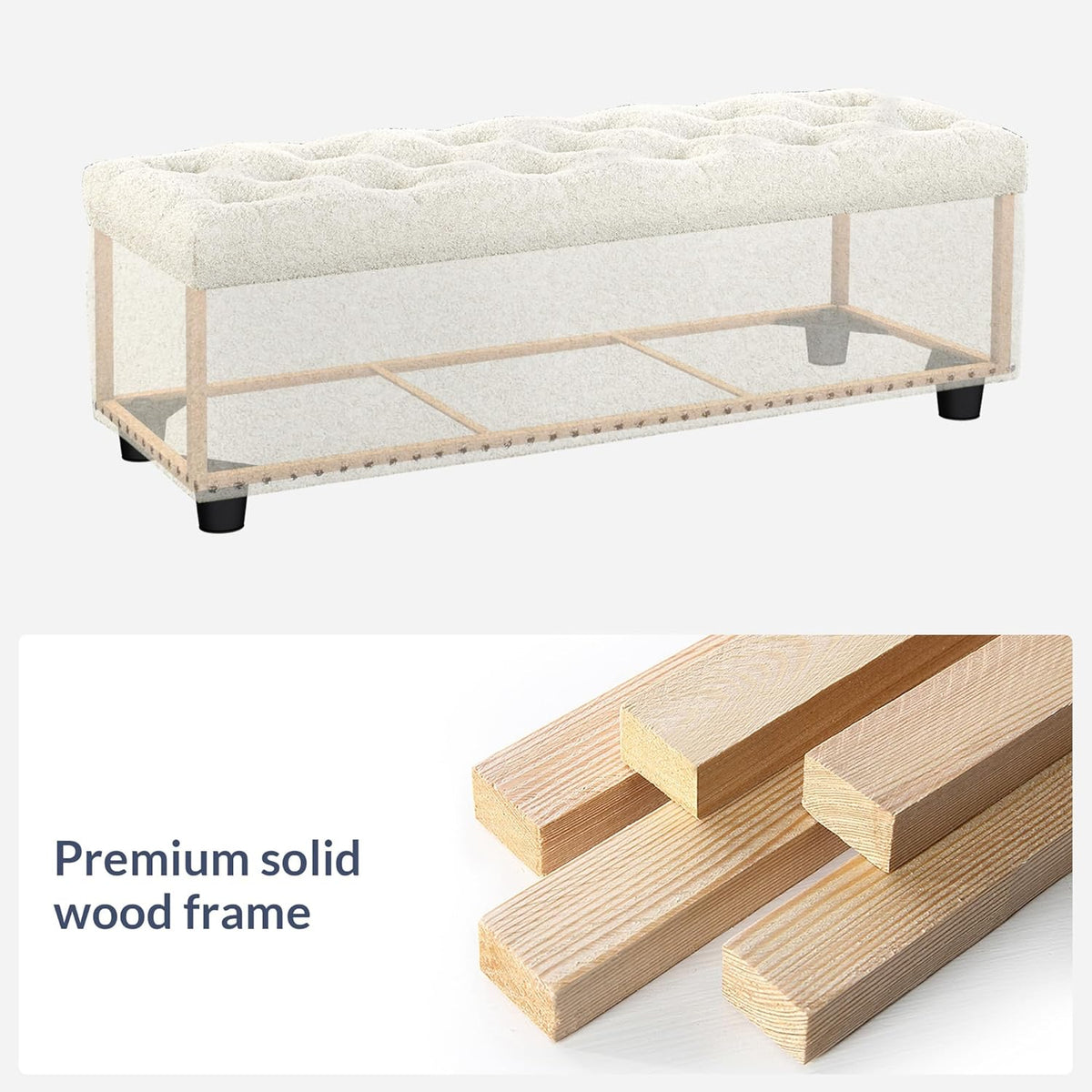 BELLEZE 47" Storage Ottoman, Storage Bench with Safety Close Hinge, Linen Button-Tufted Ottoman for