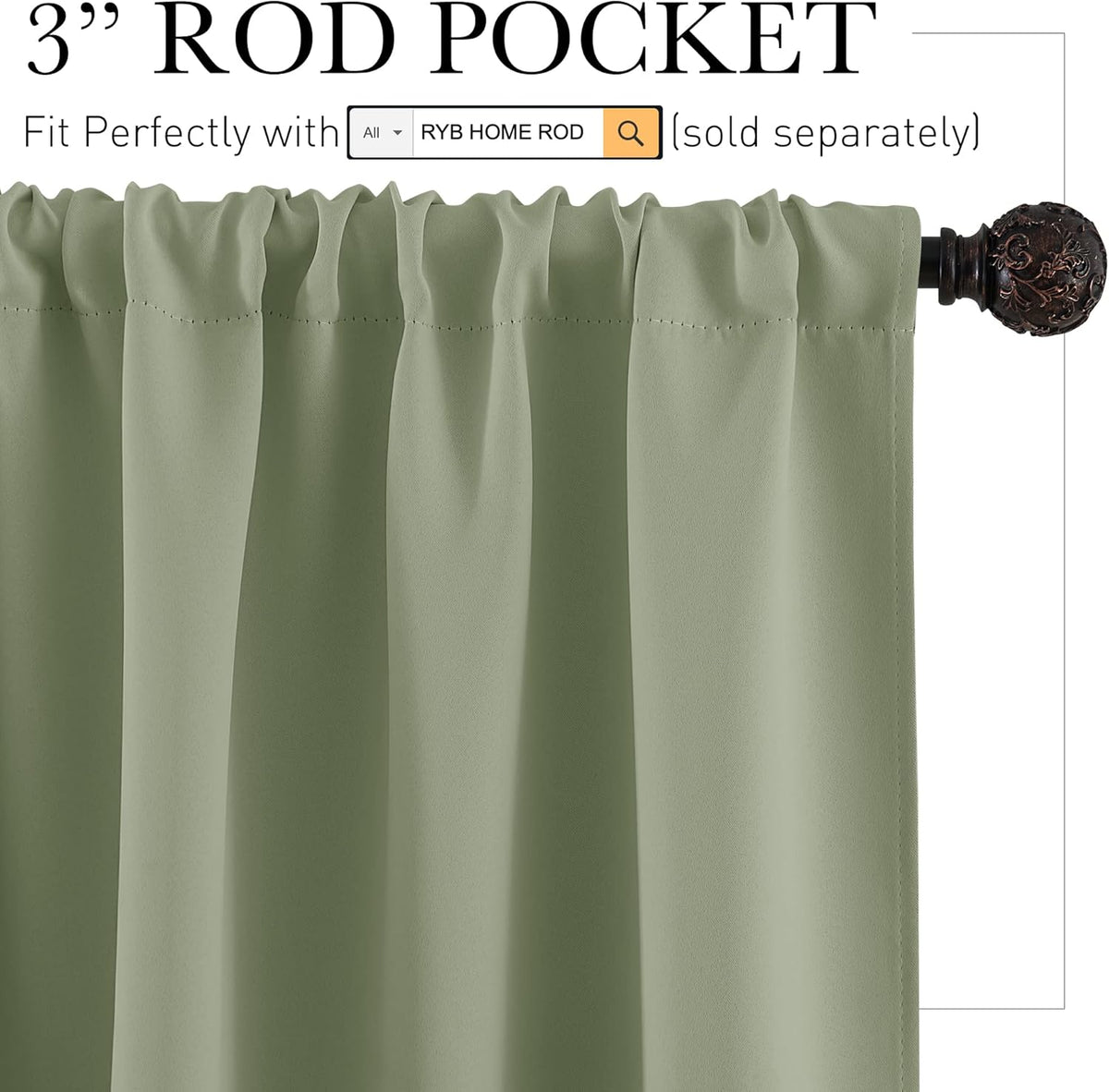 RYB HOME 84 inches Green Curtains for Living Room Lights & Drafts Blocking Window Curtains Room