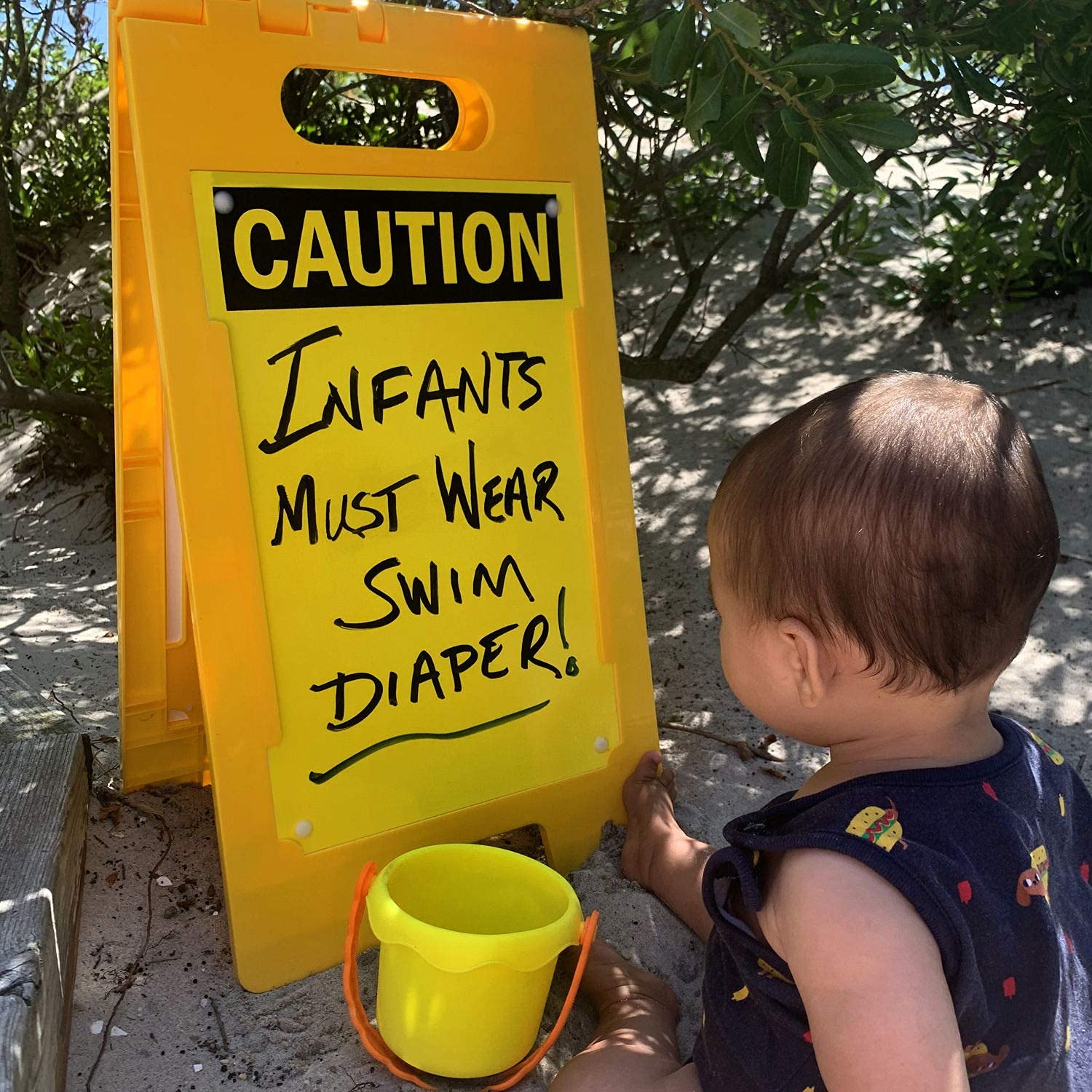 SmartSign - SF-0127-FB-25x12-DE Caution Blank Write-On Folding Floor Sign With Dry Erase Finish By